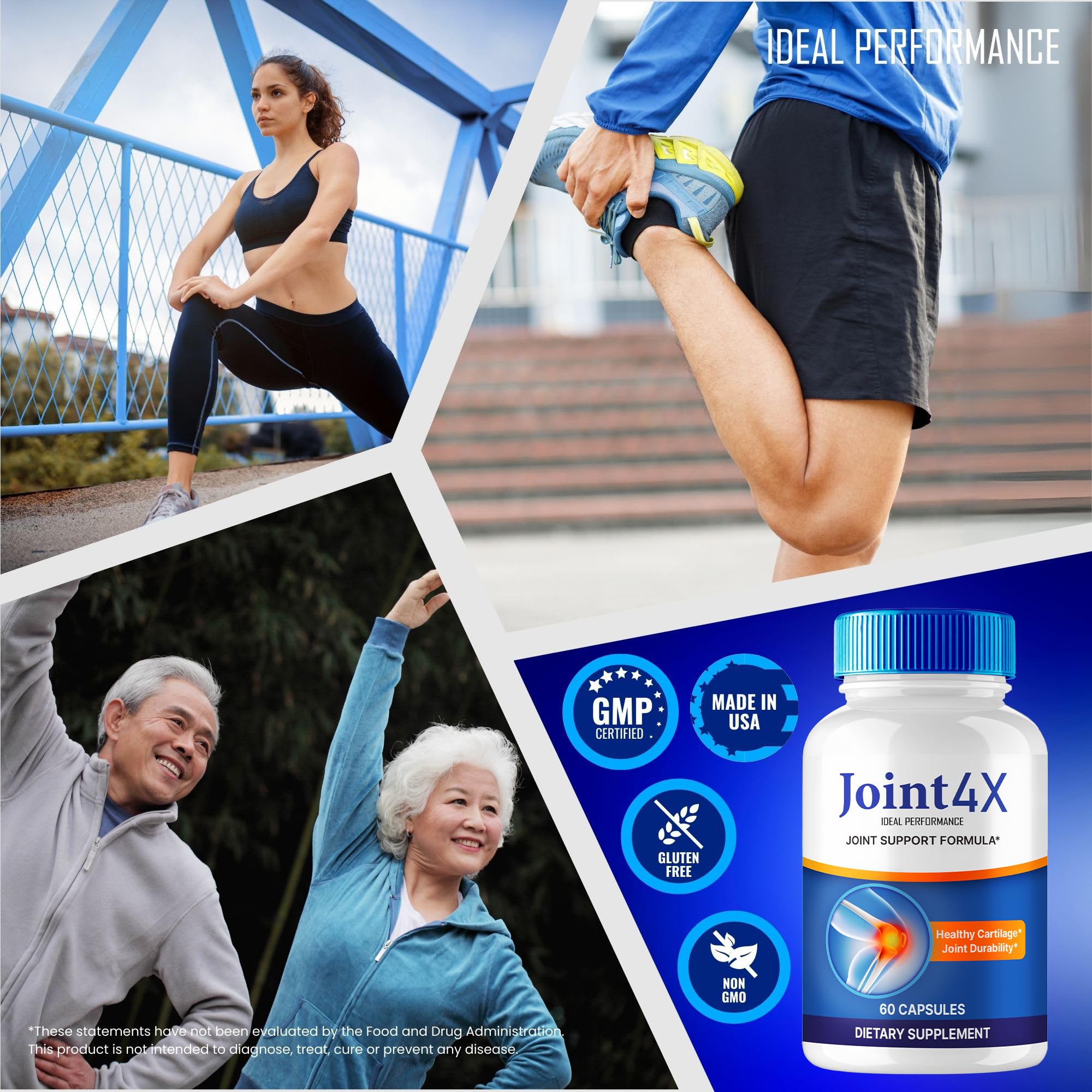 Joint4X Joint Support Capsules, Official Joint-4X Supplement Pills, All-Natural Formula to Fortify Bones and Bolster Flexibility - Maximum Strength, Joint 4X Pills Reviews (60 Capsules) IDEAL PERFORMANCEAu supplements