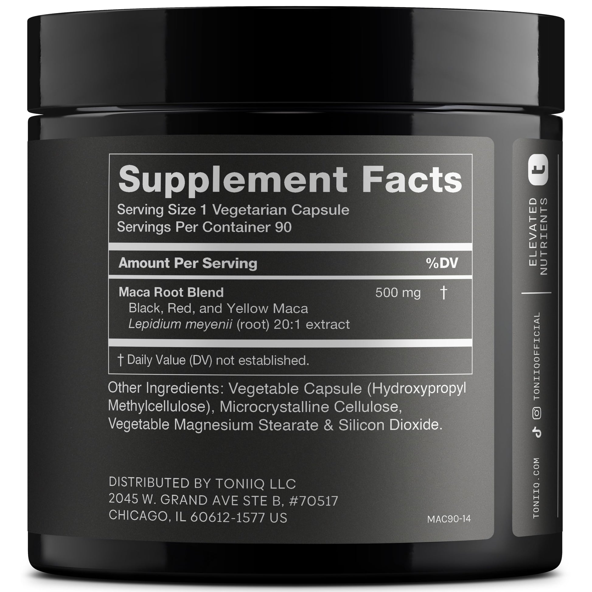 Toniiq Maca Root - Ultra High Potency 20:1 Extract - Black, Red and Yellow Maca Complex - Single Origin, Wildcrafted & Highly Concentrated - Third-Party Lab Tested - 90 Capsules ToniiqAu supplements