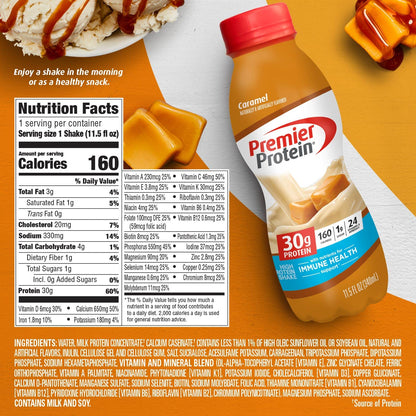 Premier Liquid Protein Shake, Caramel, 30g Protein, 1g Sugar, 24 Vitamins & Minerals Premier ProteinUS supplements