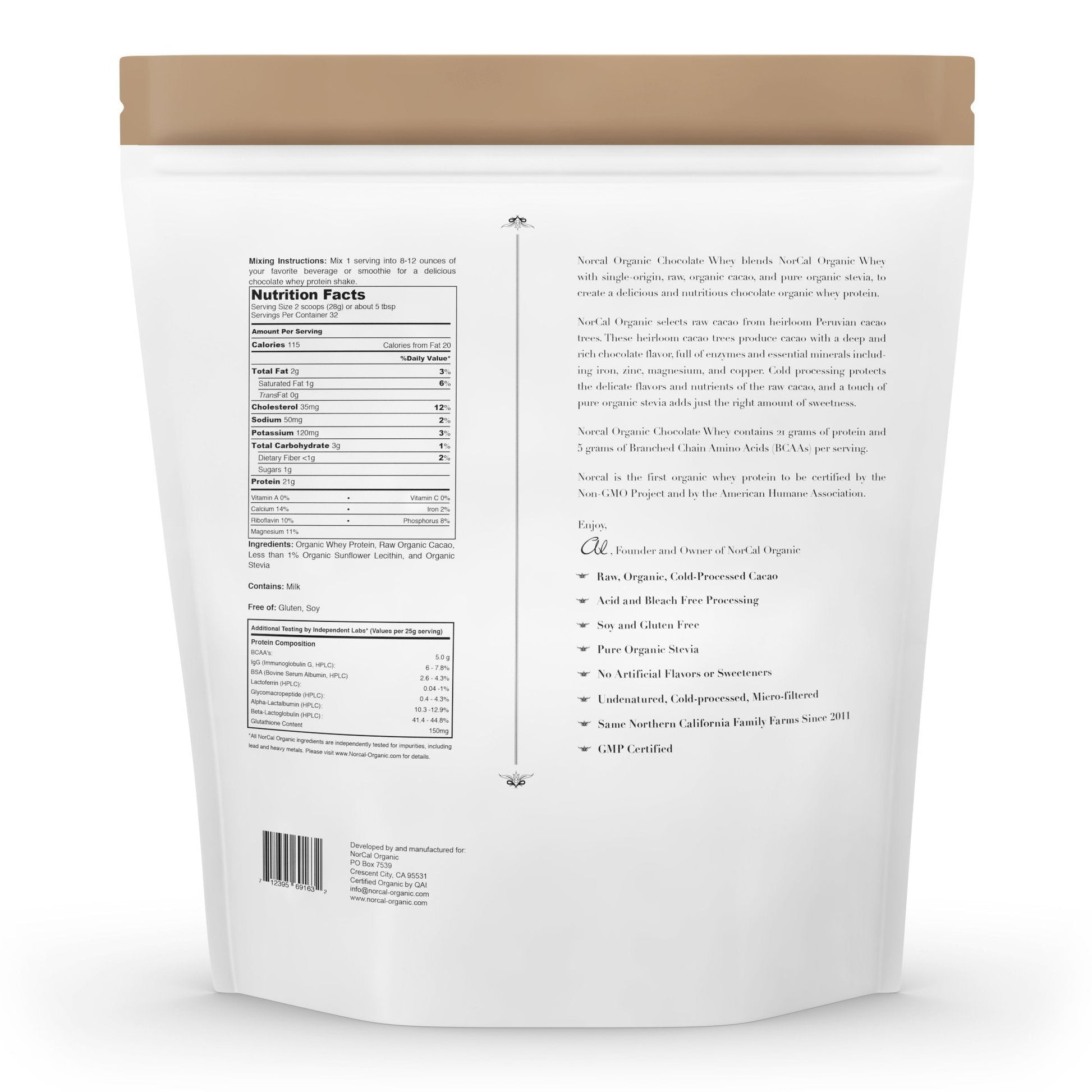 NorCal Organic Chocolate Whey Protein - 2lbs | 100% USA Grass-Fed, USDA Certified NorCal OrganicUS supplements