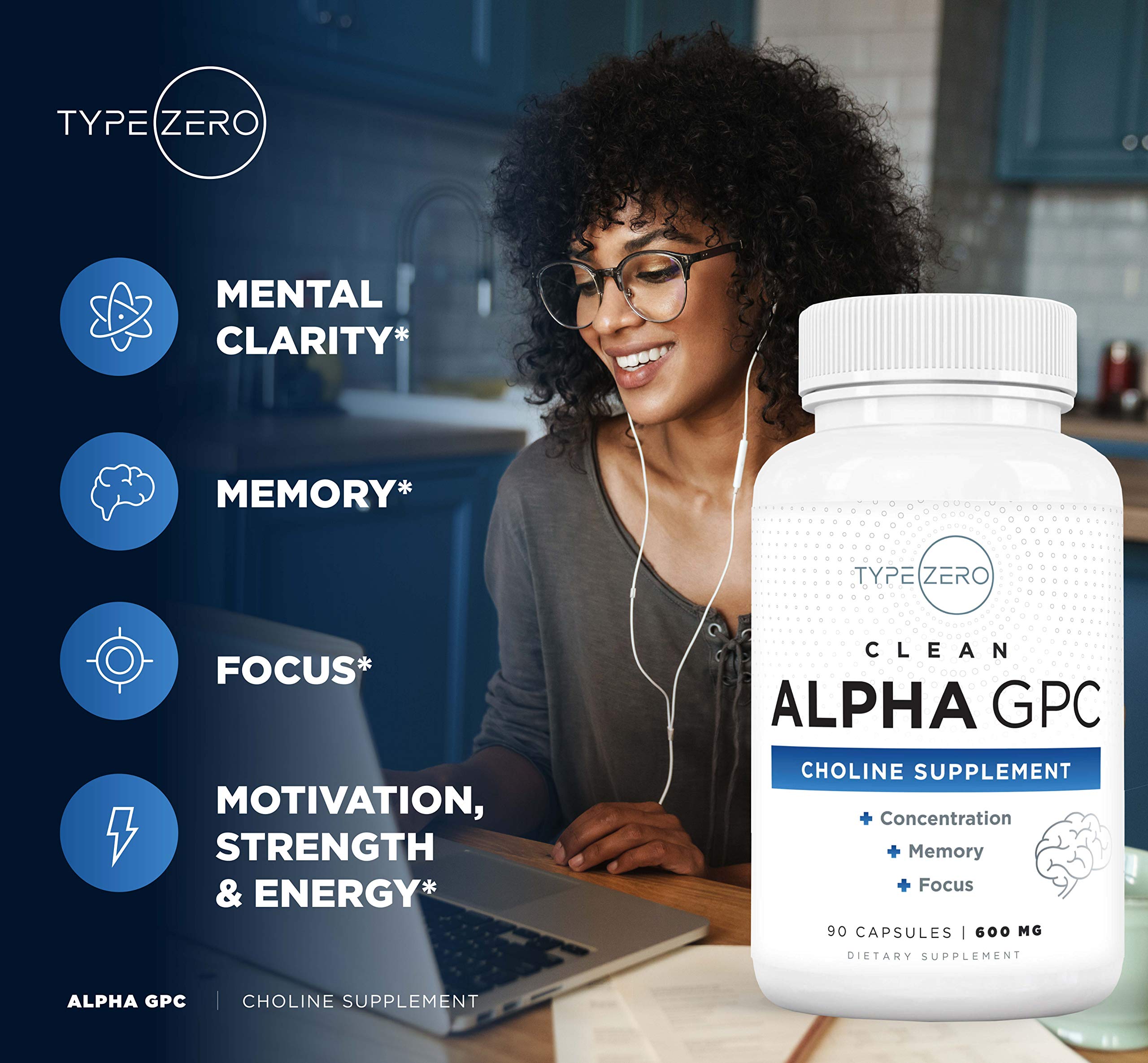 Type Zero Ultra Clean Alpha GPC Choline Supplement (600mg | 90 Capsules) Soy Free, Non-GMO Nootropics Alpha GPC 600mg / 300mg; Alpha-GPC Brain Memory and Focus Supplements Type ZeroUS supplements