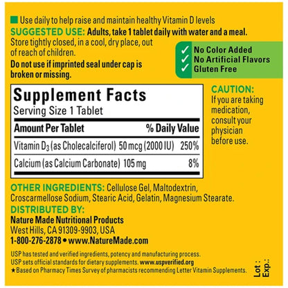 Nature Made Vitamin D3 2000iu 320 Ct. Soft Gels (Packaging May Vary) Nature MadeUS supplements