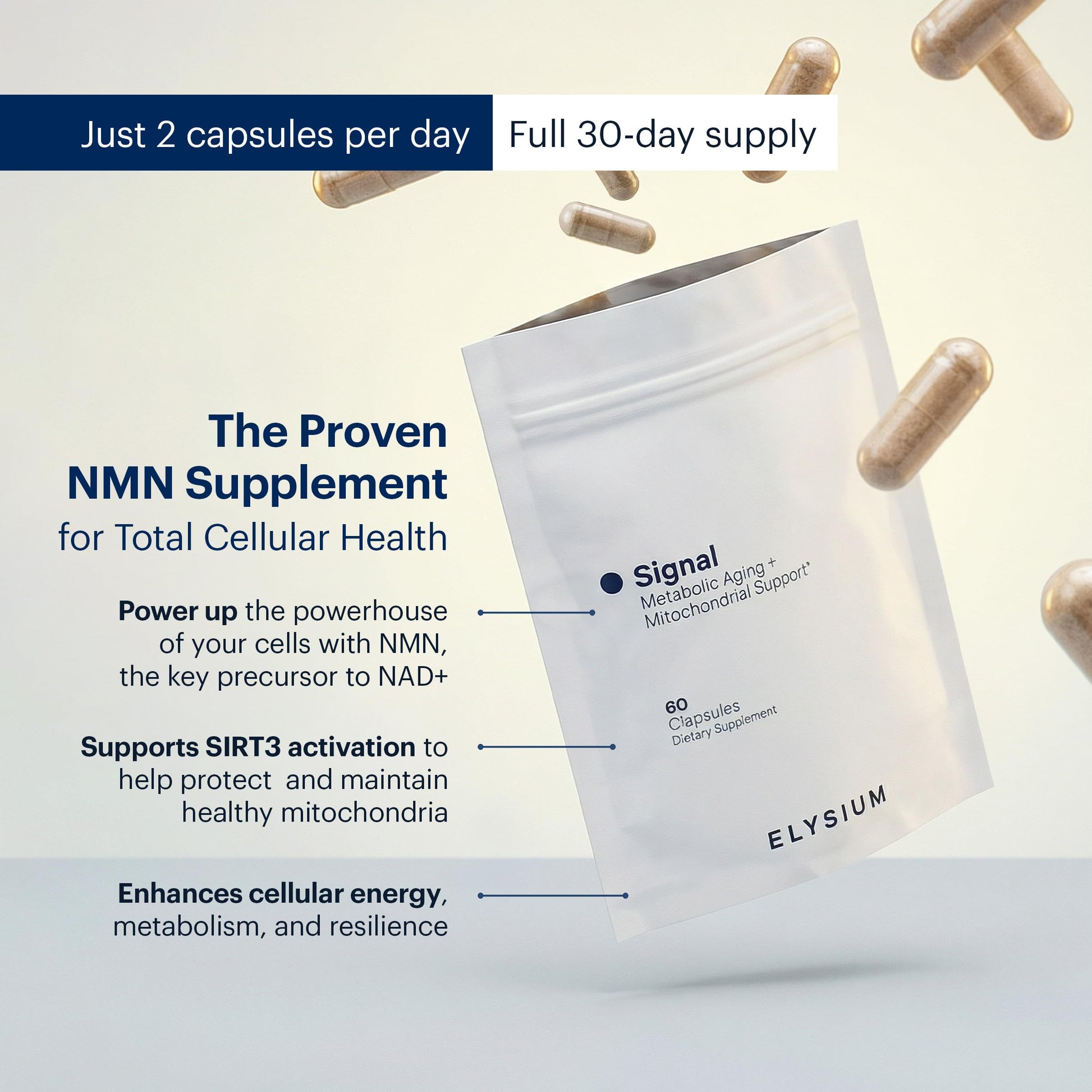 ELYSIUM Signal NMN Supplement - Clinically Proven to Support NAD+ Production, Mitochondrial Function & Metabolic Health - Nicotinamide Mononucleotide and SIRT3 Activation Complex- 30 Day Supply ELYSIUMUS supplements
