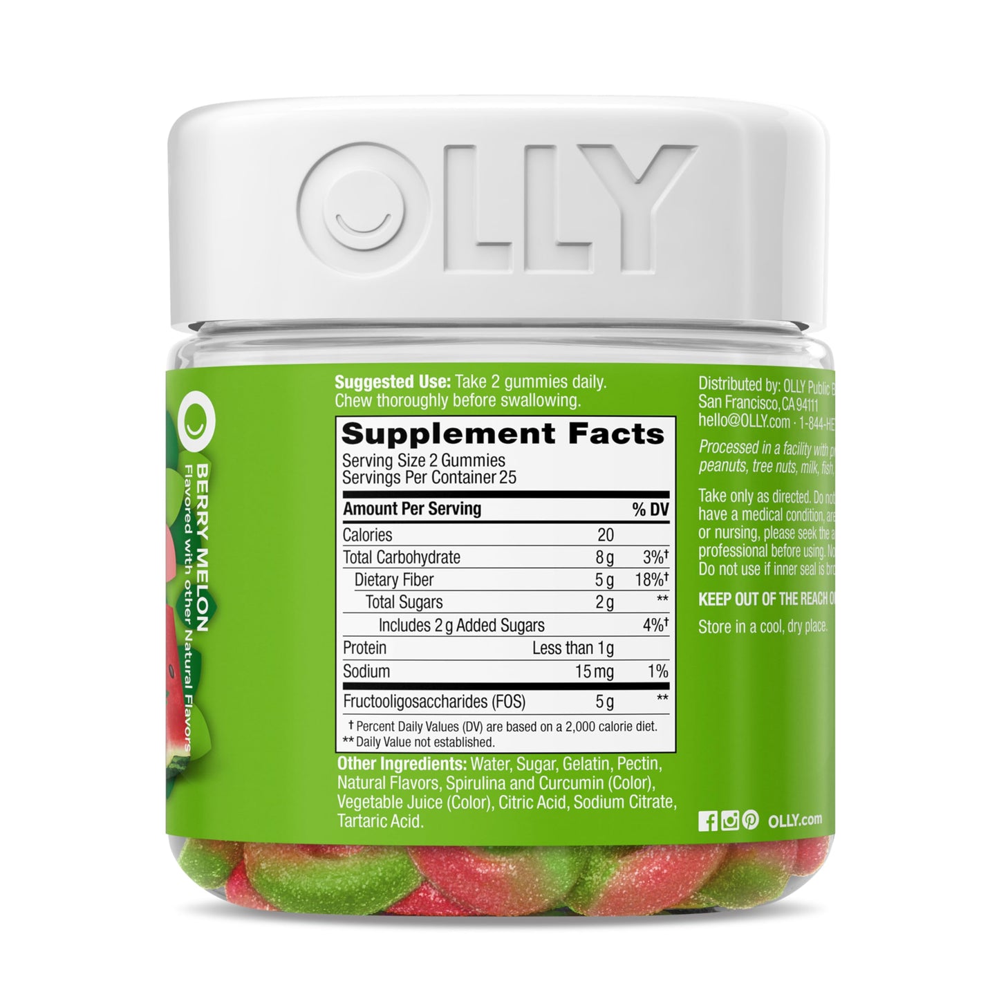 OLLY Fiber Gummy Rings, 5g Prebiotic Fiber, FOS (Fructo-oligosaccharides), Digestive Support, Berry Melon 50ct OLLYUS supplements