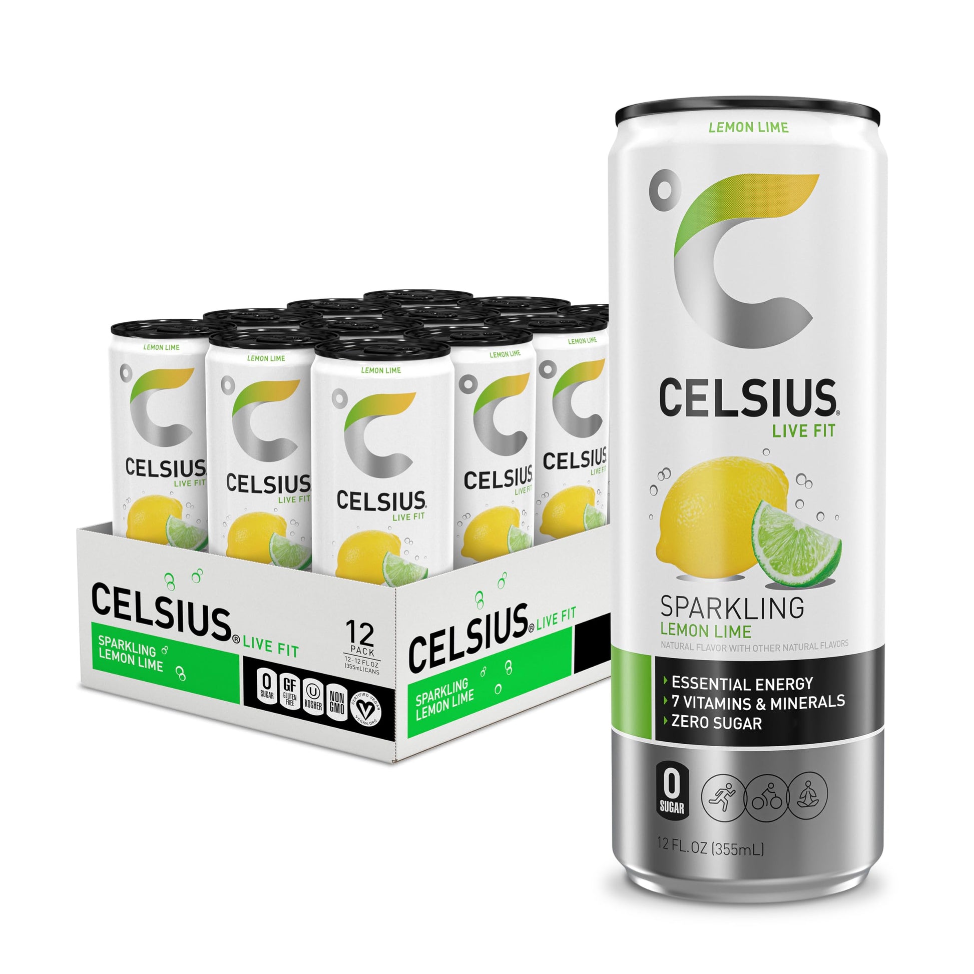 CELSIUS Sparkling Lemon Lime, Functional Essential Energy Drink, 12 Fl Oz (Pack of 12) CELSIUSUS supplements