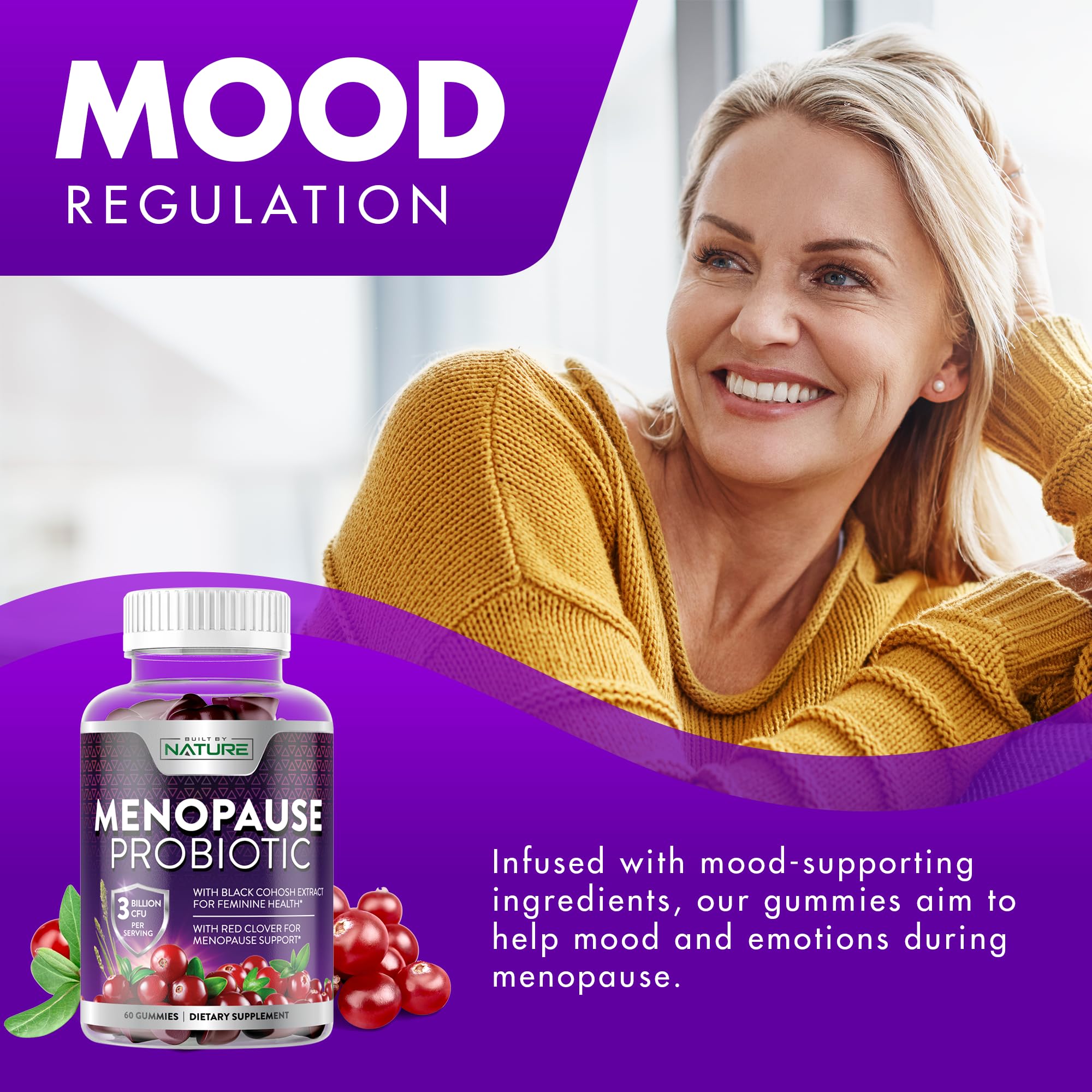 Menopause Supplements for Women - Menopause Probiotic Gummy - Women’s Menopause Relief for Hot Flashes, Night Sweats & Mood Swings with Black Cohosh & Cranberry - Non-GMO, Vegan - 60 Gummies Built by NatureAu supplements