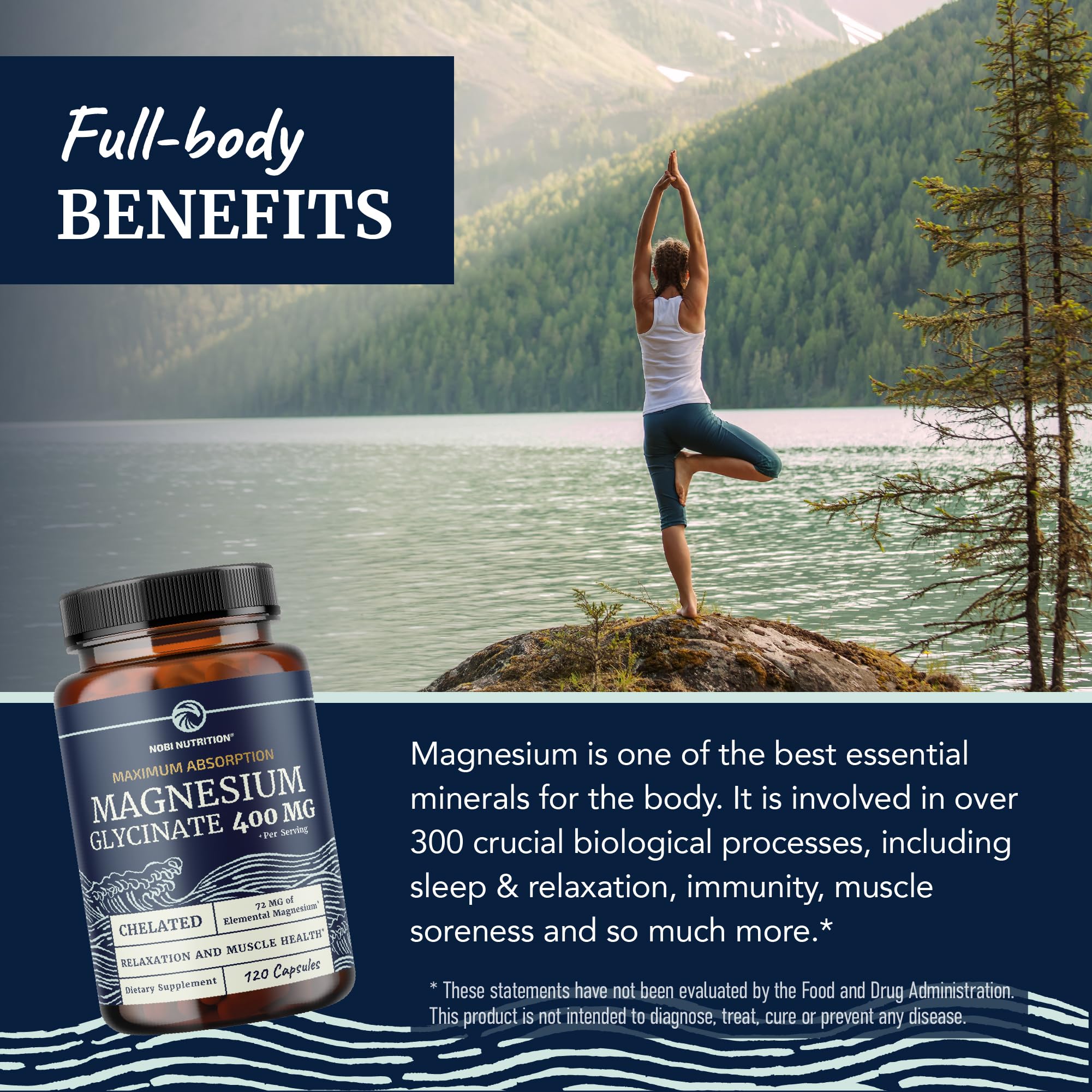 Magnesium Glycinate 400mg | High Absorption Formula for Sleep, Calm, Muscle Relaxation, Heart, Bone & Nerve Support for Women & Men | Chelated Magnesium Glycinate Supplement | 120 Ct (2 Month Supply) Nobi NutritionAu supplements