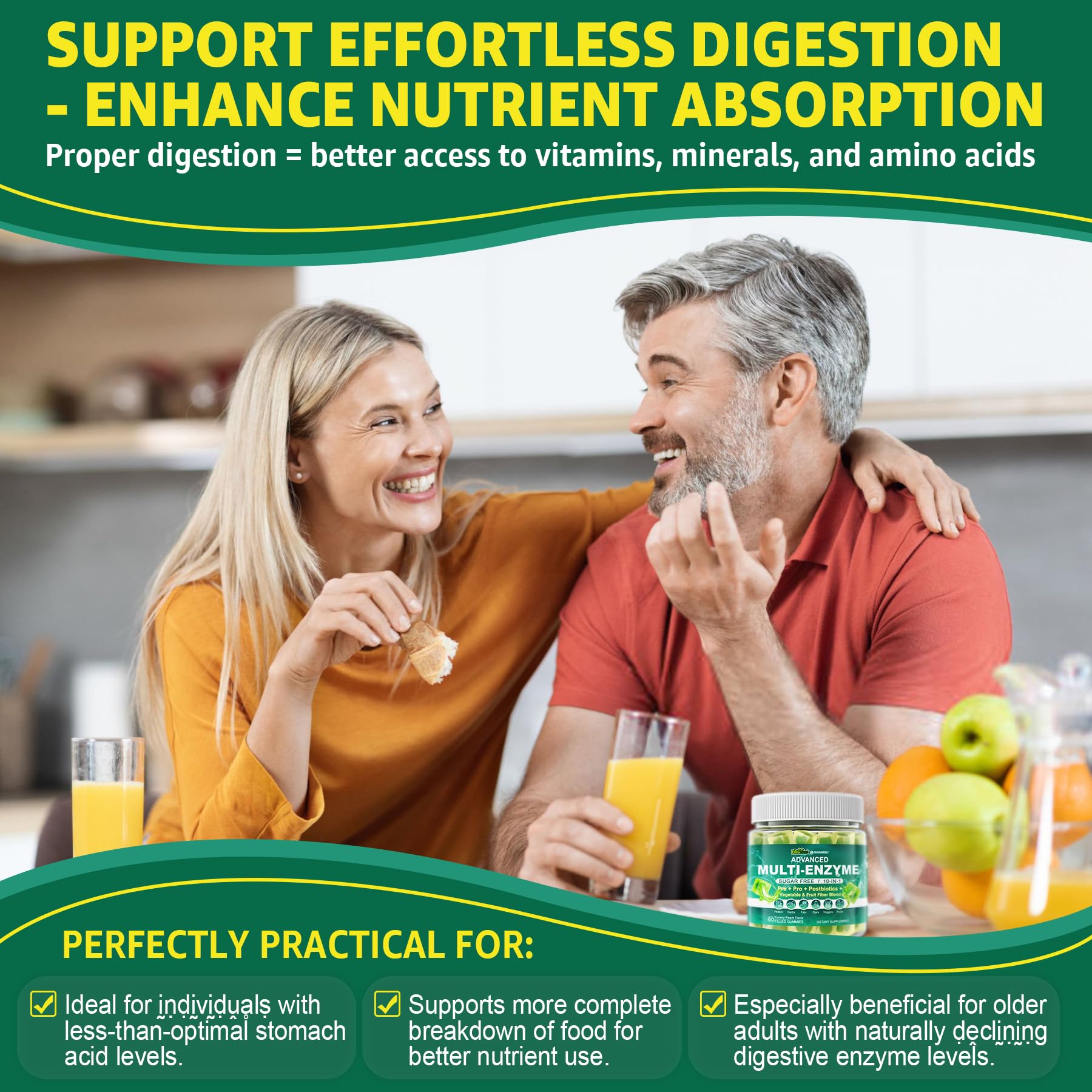 Digestive Enzymes Gummies for Women & Men, Multi-Enzymes with 90Billion CFU Probiotics and Prebiotics & Postbiotic, Vegetable & Fruit Fiber Blend, Super Enzymes for Digestive & Gut Health,Immune,60Cts EnvyCureAu supplements