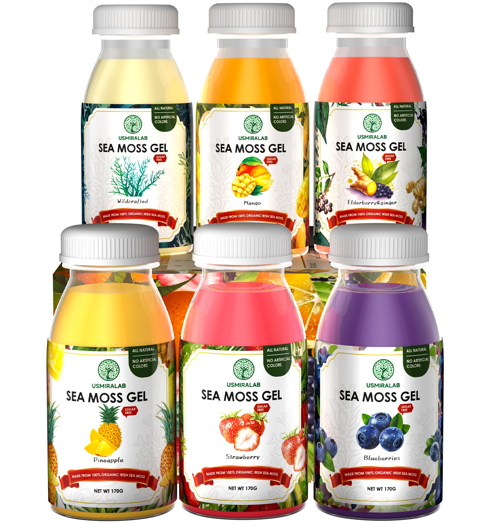 USMIRALAB Wildcrafted Sea Moss Gel for Purists： 6-Flavor Ritual Set (36oz) with Antioxidant Ocean Minerals | Pure Superfood Base Vegan USMIRALABAu supplements