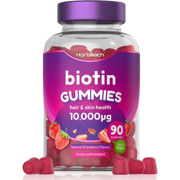 Biotin Gummies 10,000mcg | 90 Vegan Vitamins | Natural Strawberry Flavour HorbäachUS supplements