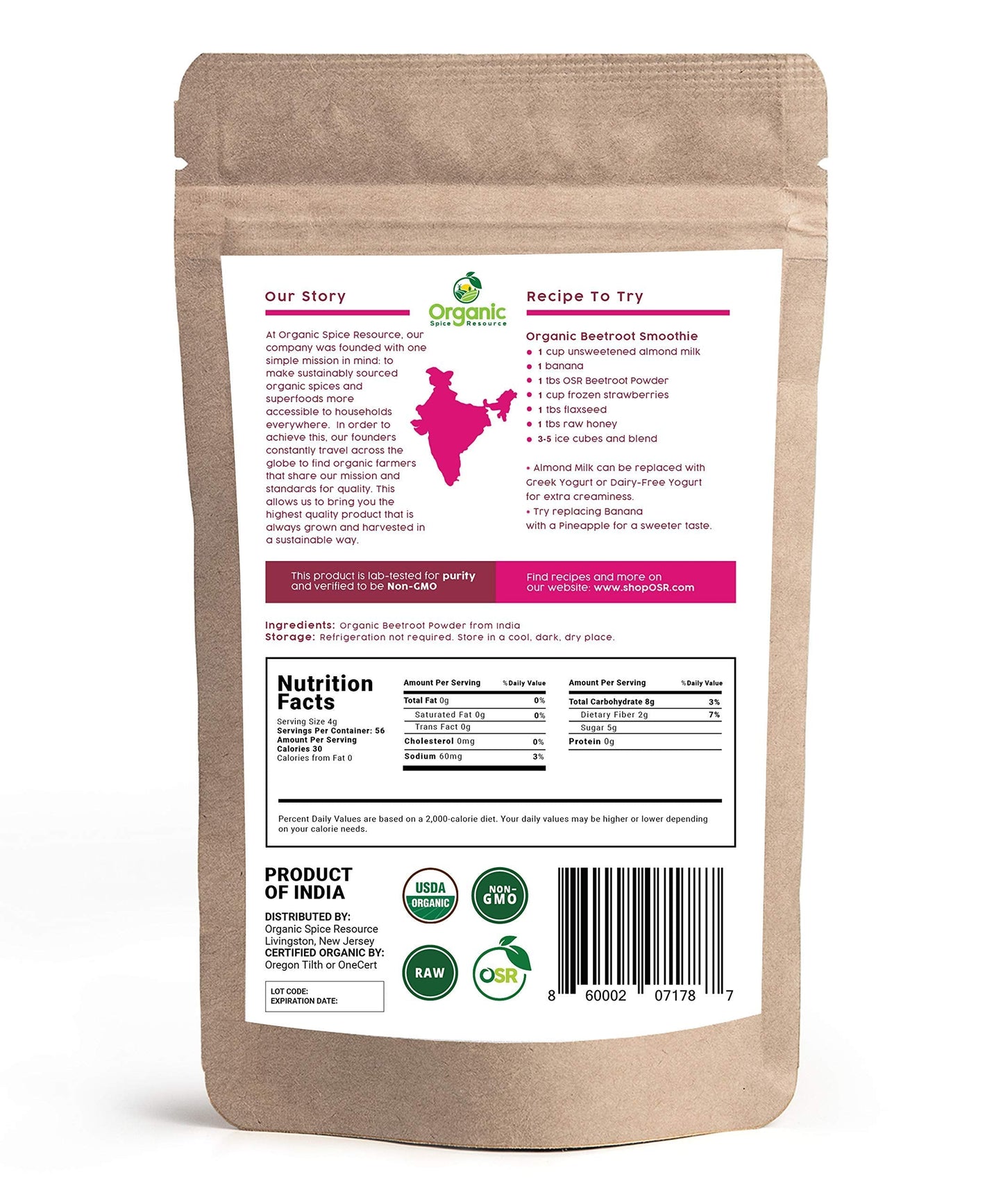 Organic Beet Root Powder | 8 oz or 226g | USDA Organic Approved, Raw and Non GMO Organic Spice ResourceUS supplements