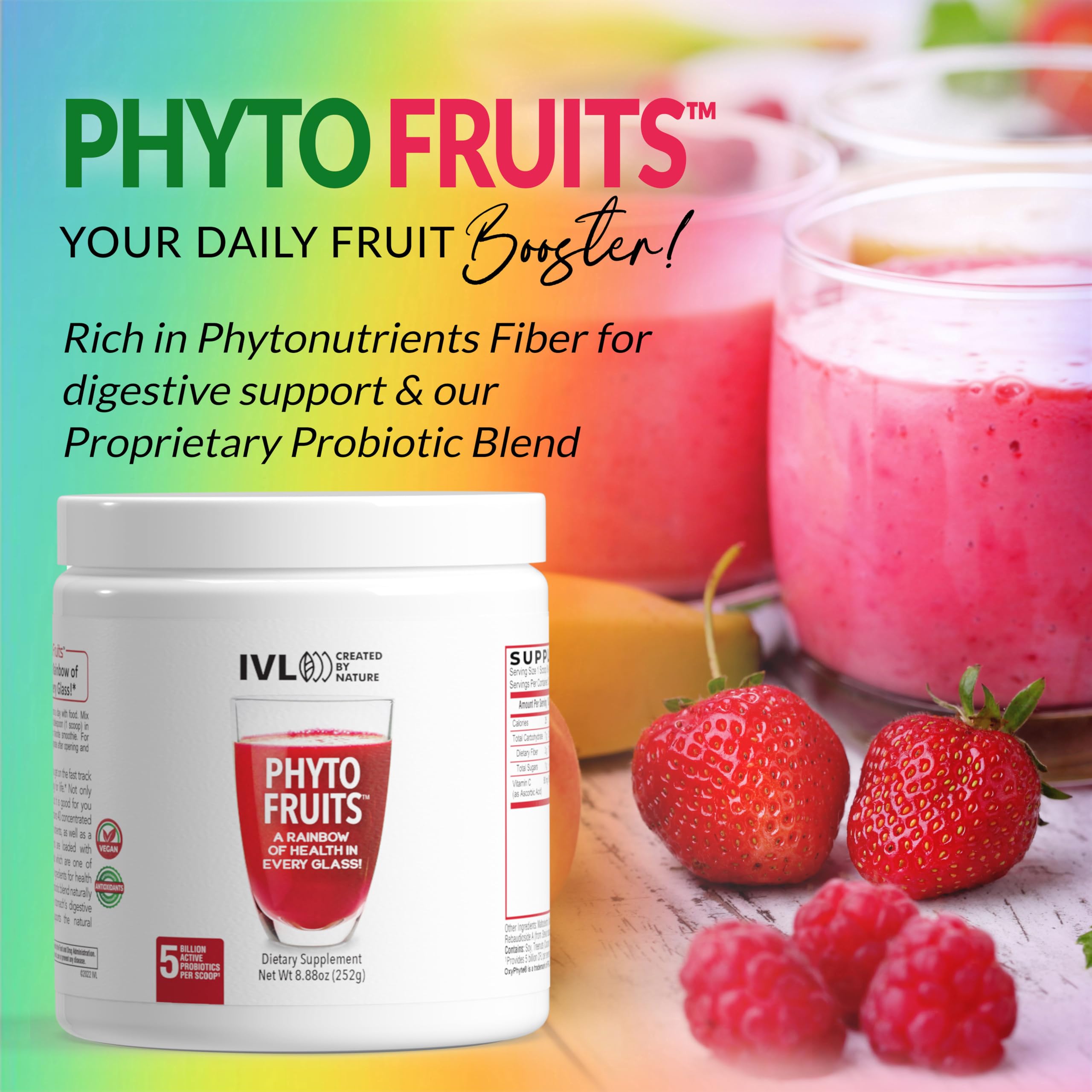 IVL - Phyto Fruits Superfood Powder - Support Energy - Digestive & Probiotic - Antioxidant - Vegan - 40 Fruits and Nutrients Plus 6 Probiotic Strains (30 Servings, 8.88 oz) IVLAu supplements