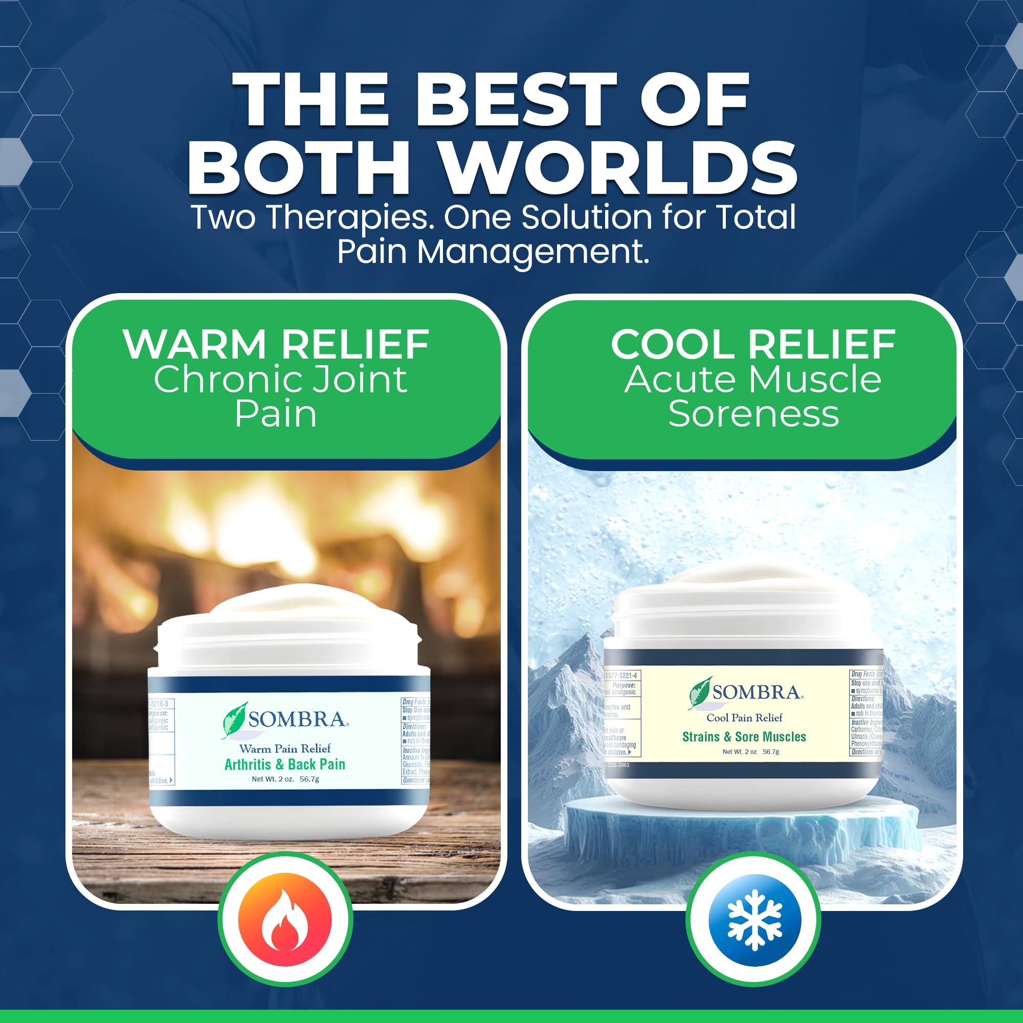 Sombra Warm & Cool Pain Relief Gel, Warm Relief for Arthritis and Chronic Pain Pre-Workout Muscle Rub, Cold for Swelling, Soreness, Post-Workout, Free of Artificial Fragrances, 2oz Per Jar SombraAu supplements