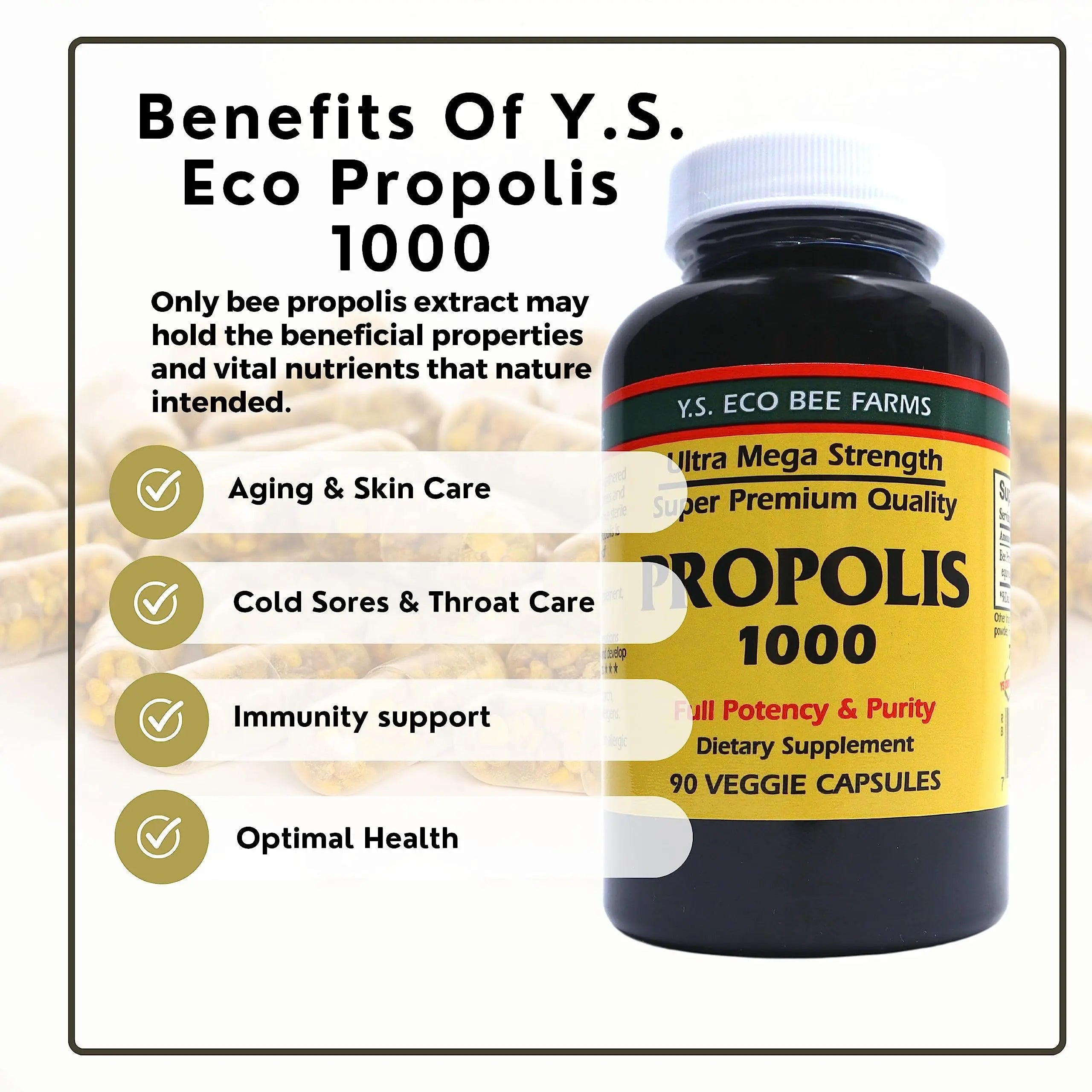 Y.S. Organic Bee Farms Propolis-Raw Unprocessed 1000mg - Your Gateway to Wellness - 90 Capsules with Bonus worldwidenutrition Multi Purpose Key Chain Worldwide NutritionAu supplements