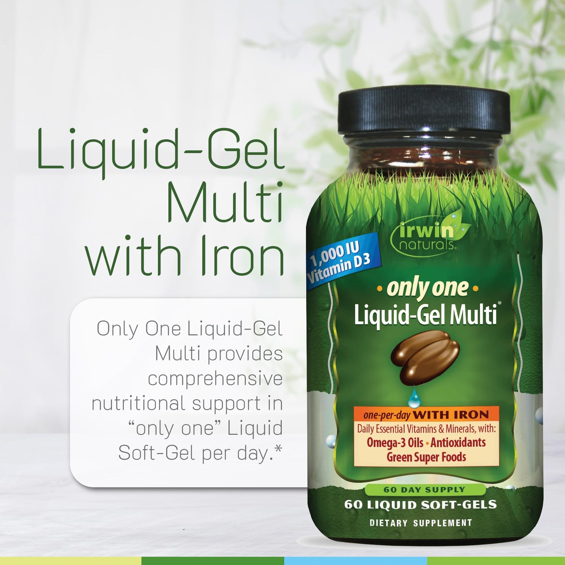 Irwin Naturals Only One Liquid-Gel Multi with Iron - 60 Liquid Softgels - Daily Essential Vitamins, Minerals, Antioxidants, Omega-3s & Green Super Foods Irwin NaturalsAu supplements