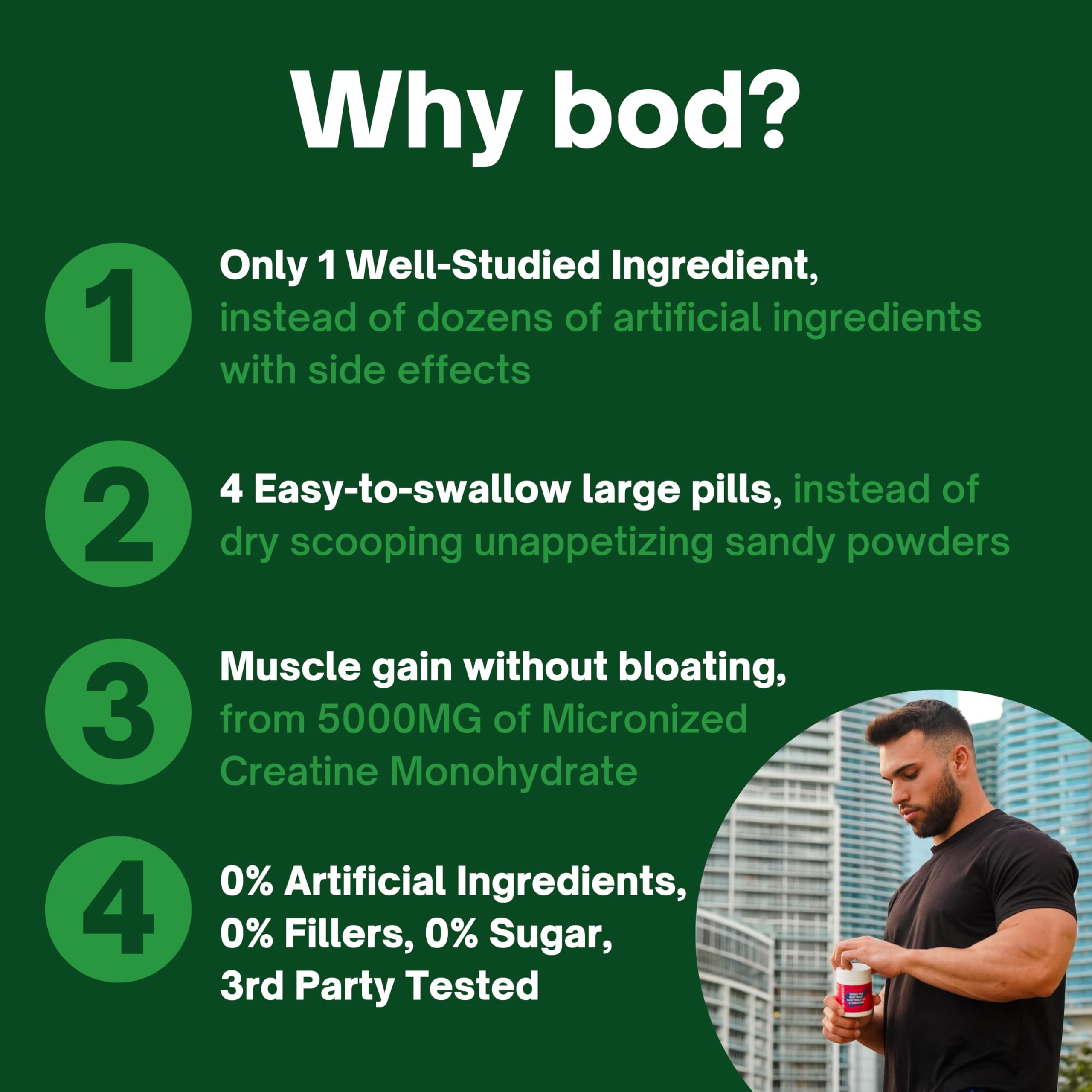 BOD Creatine Monohydrate Capsules – 45 Servings (4 Capsules = 5 g) – Ultra-Pure 200 Mesh Creatine Monohydrate – Strength, Power, Muscle Growth & Recovery BodAu supplements