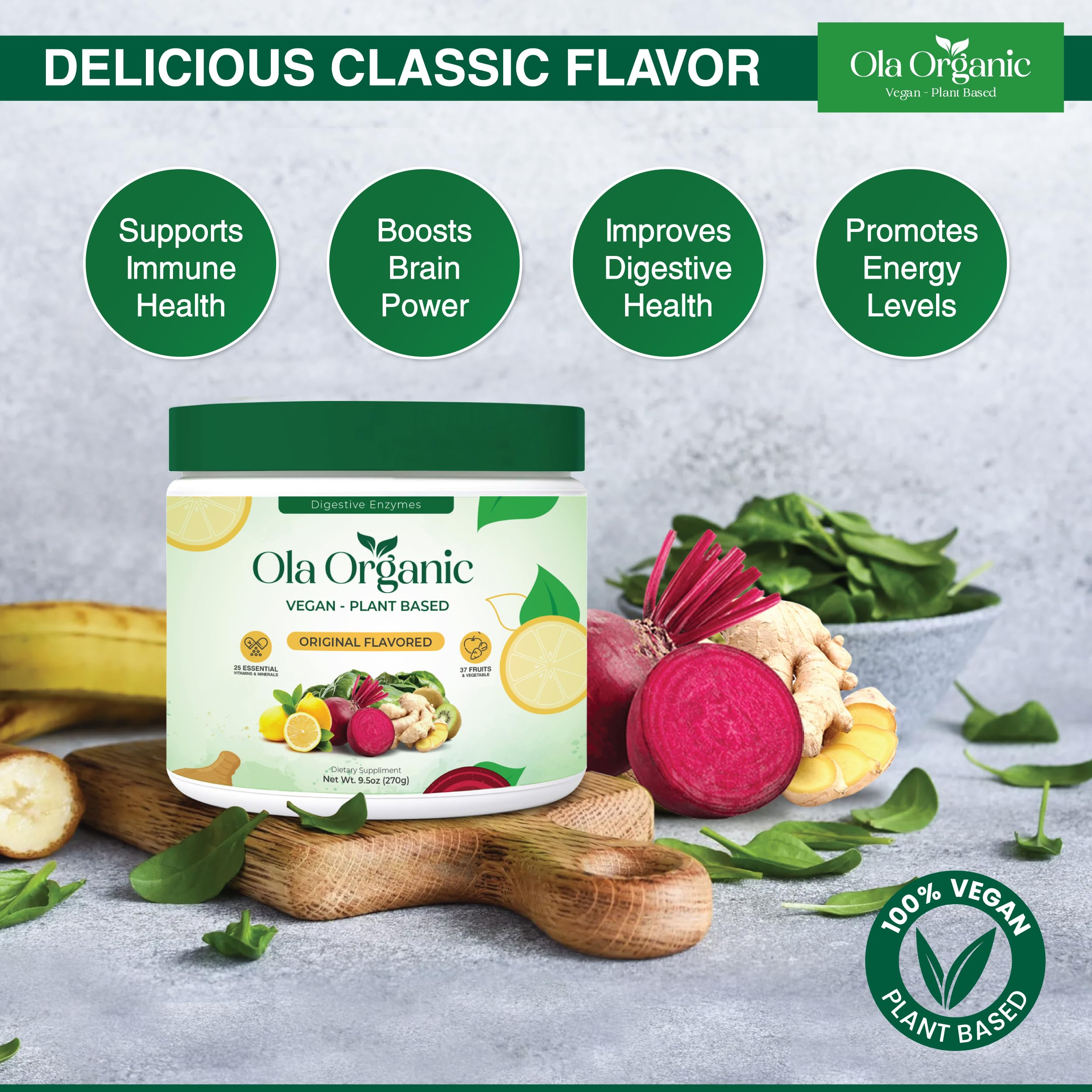 Ola Organic Greens Superfood Powder – Blend of 11 Cruciferous Vegetables with Phytonutrients – Supports Energy, & Immune Health Support – Non-GMO Vegetable Supplement (270g Jar) Ola OrganicAu supplements