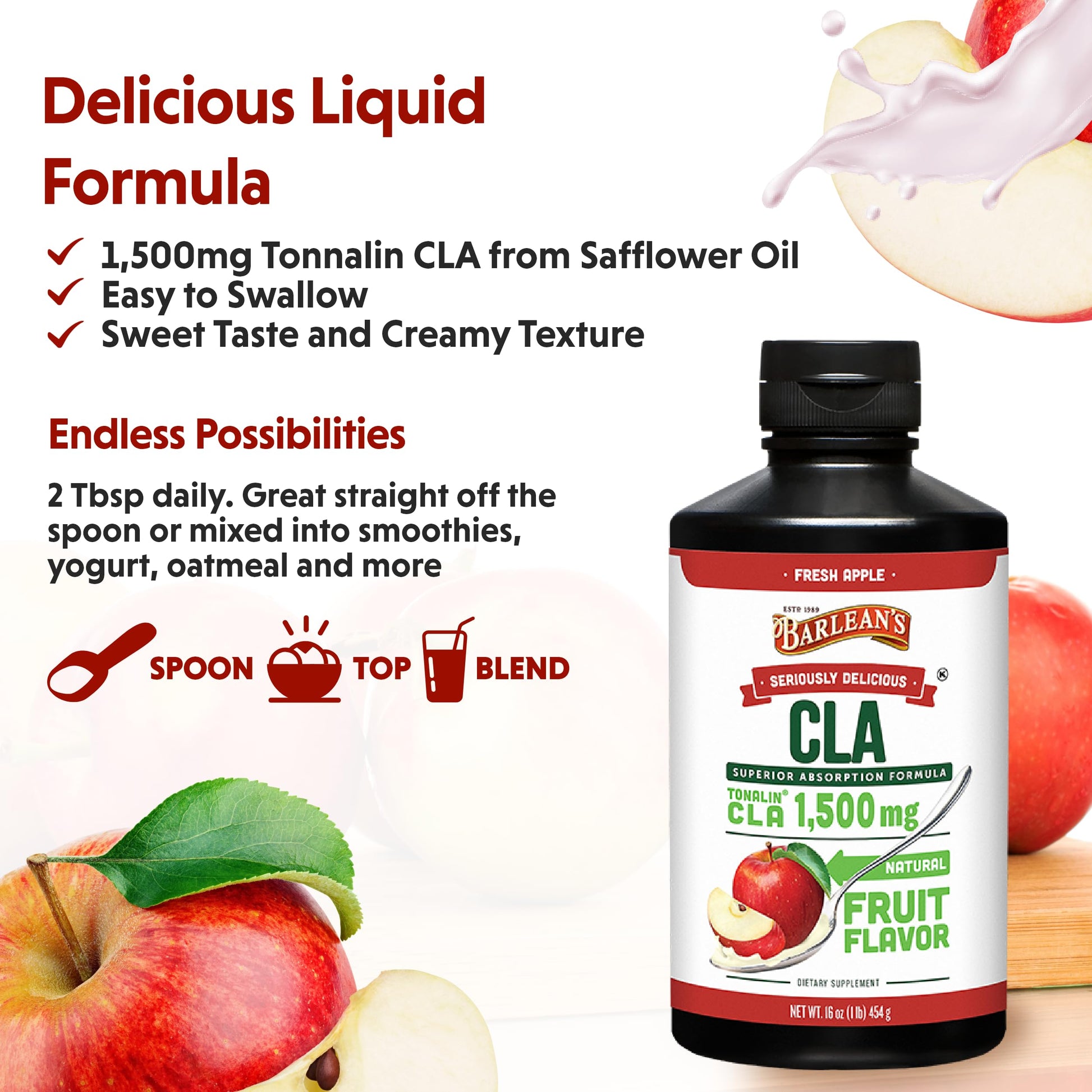 Barlean's Fresh Apple with 1,500 mg of Tonalin CLA - Gluten-Free, Vegan, Kosher Barlean'sAu supplements