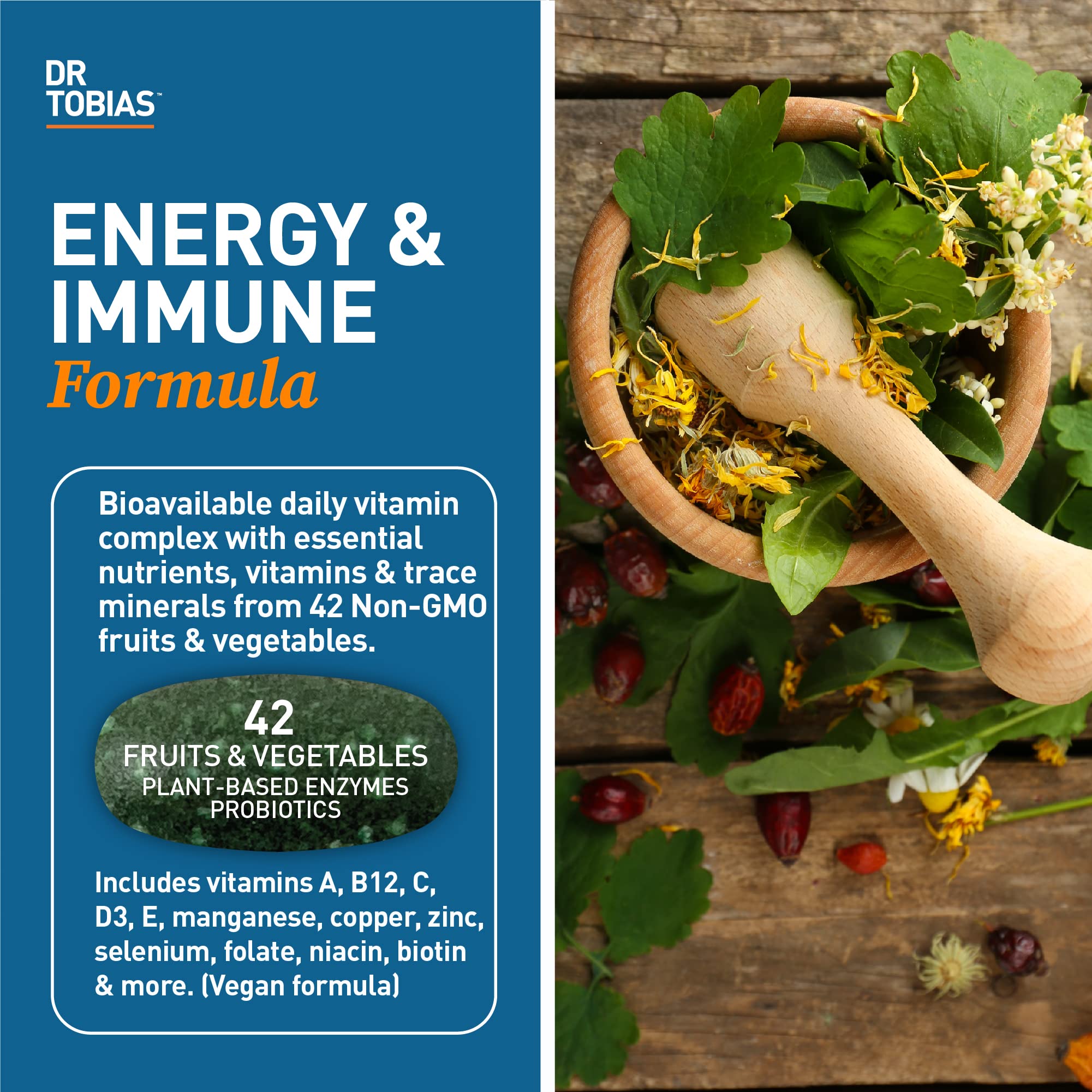 Dr. Tobias Adult Multivitamin for Women & Men, Energy & Immune Support from 42 Fruits Dr. TobiasUS supplements