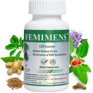FEMIMENS – PMS Support Supplement for Women – PMS Relief for Women & Menstrual Cramp Relief – Hormonal Balance for Women – Chasteberry Vitex, Ashwagandha, Ginger, Fenugreek – 120 Vegan Capsules Ananta Medicare USAAu supplements