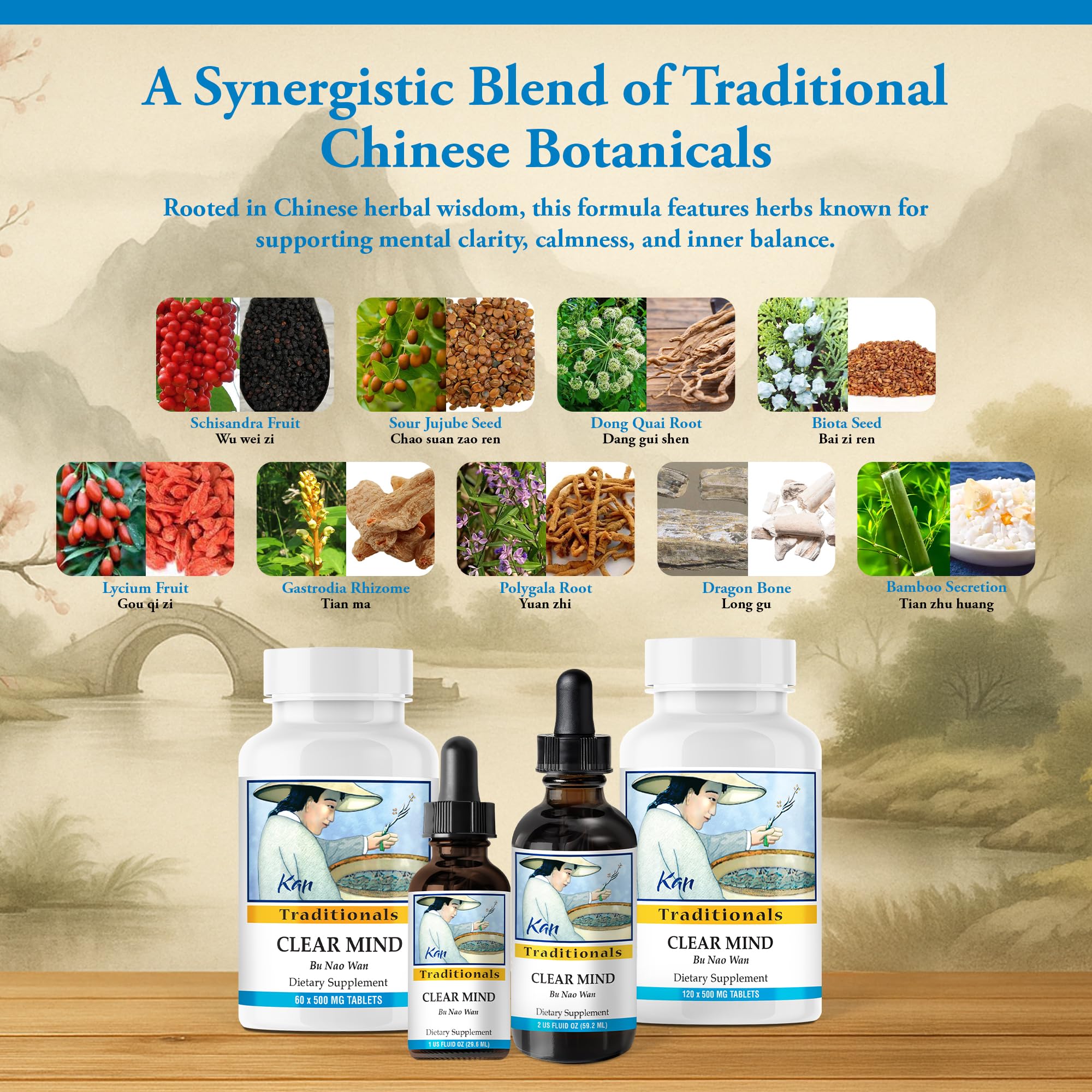 Kan Herbs Company Clear Mind Formula – Traditional Chinese Herbal Blend for Cognitive Clarity and Spirit Support, Nourishes Heart Yin and Blood, Calms Shen, Herbal Supplement, 60 Tablets Kan HerbsAu supplements