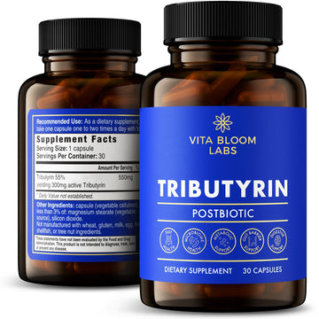 Tributyrin Supplement - Better Delivery & More Effective than Sodium Butyrate - Gut Health & Digestive Support - 3-in-1 Butyrate Postbiotics for Leaky Gut & Gut Barrier Support - 30 Capsules Vita Bloom LabsAu supplements