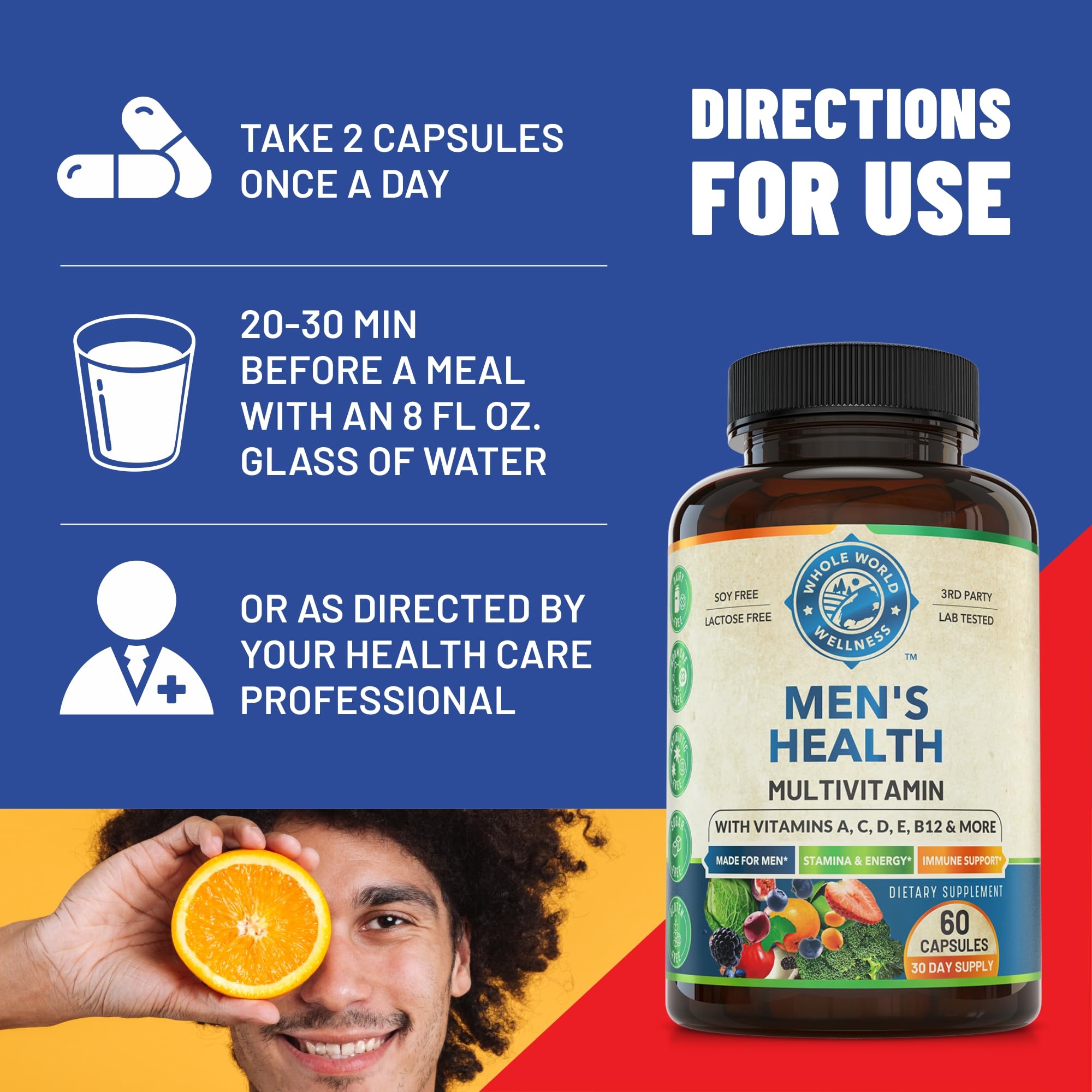 Whole World Wellness Mens Daily Multivitamin Multimineral Supplement for Energy, Focus, Stamina & Performance. Made for Men with 30+ Nutrients, Fruit & Energy Blend. Mens Vitamins, Made in The USA. WHOLE WORLD WELLNESSAu supplements