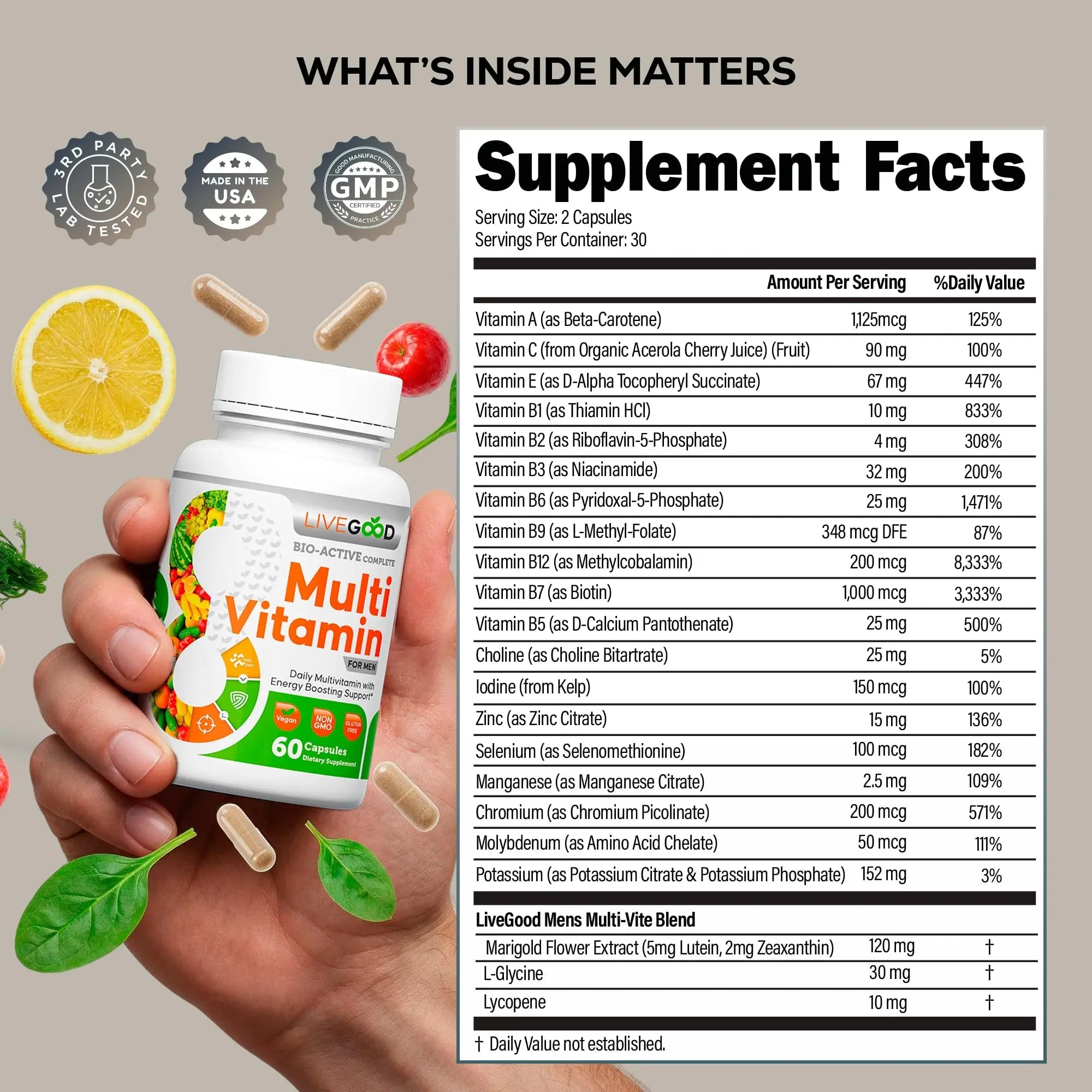 LiveGood Bio-Active Complete Multivitamin for Men, Daily Men’s Multi with 24 Essential Vitamins and Minerals for Energy, Immunity LIVEGOODAu supplements