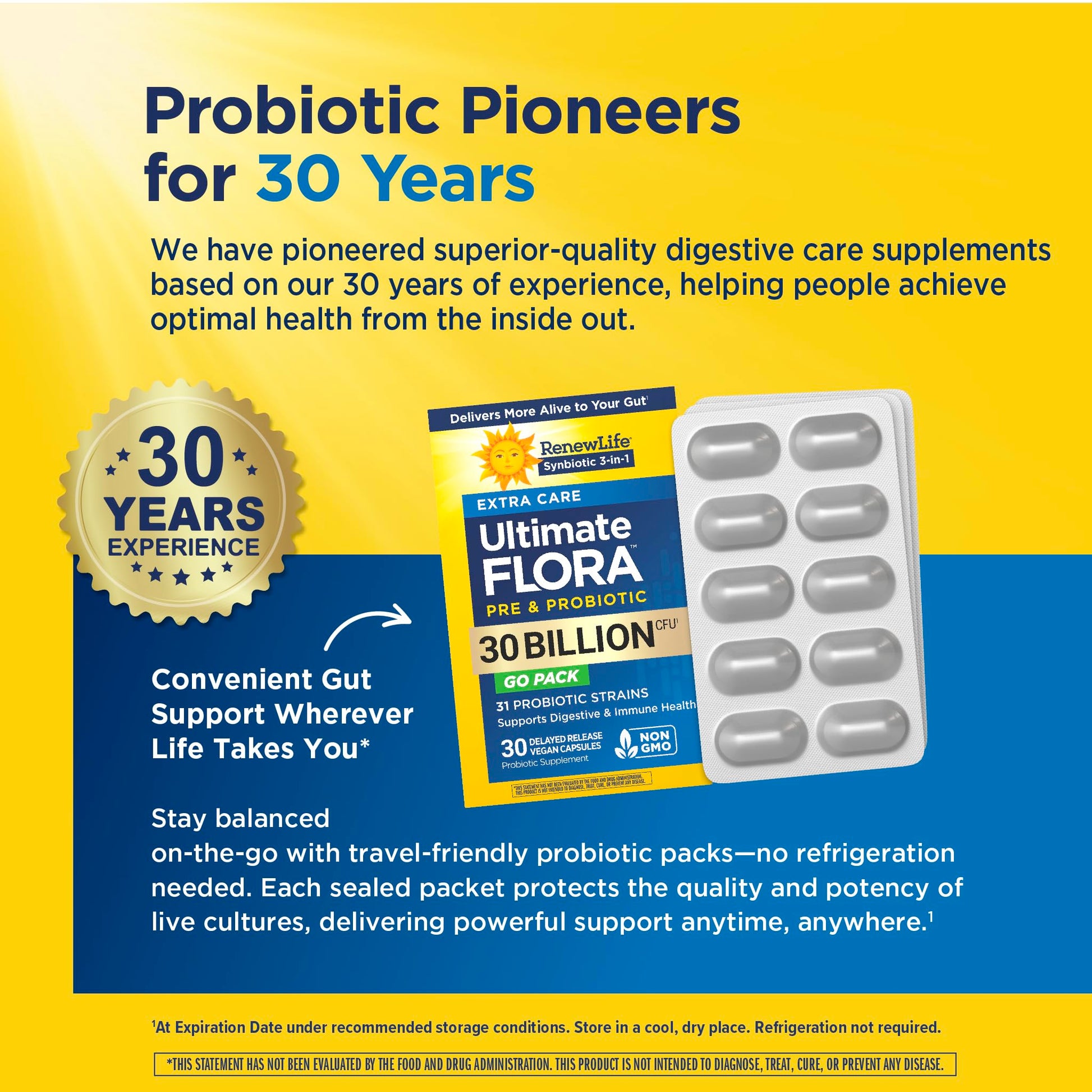 Renew Life Extra Care Go-Pack Probiotic Capsules, Daily Supplement Supports Immune, Digestive and Respiratory Health, L. Rhamnosus GG, Dairy, Soy and gluten-free, 30 Billion CFU, 30 Ct Renew LifeAu supplements