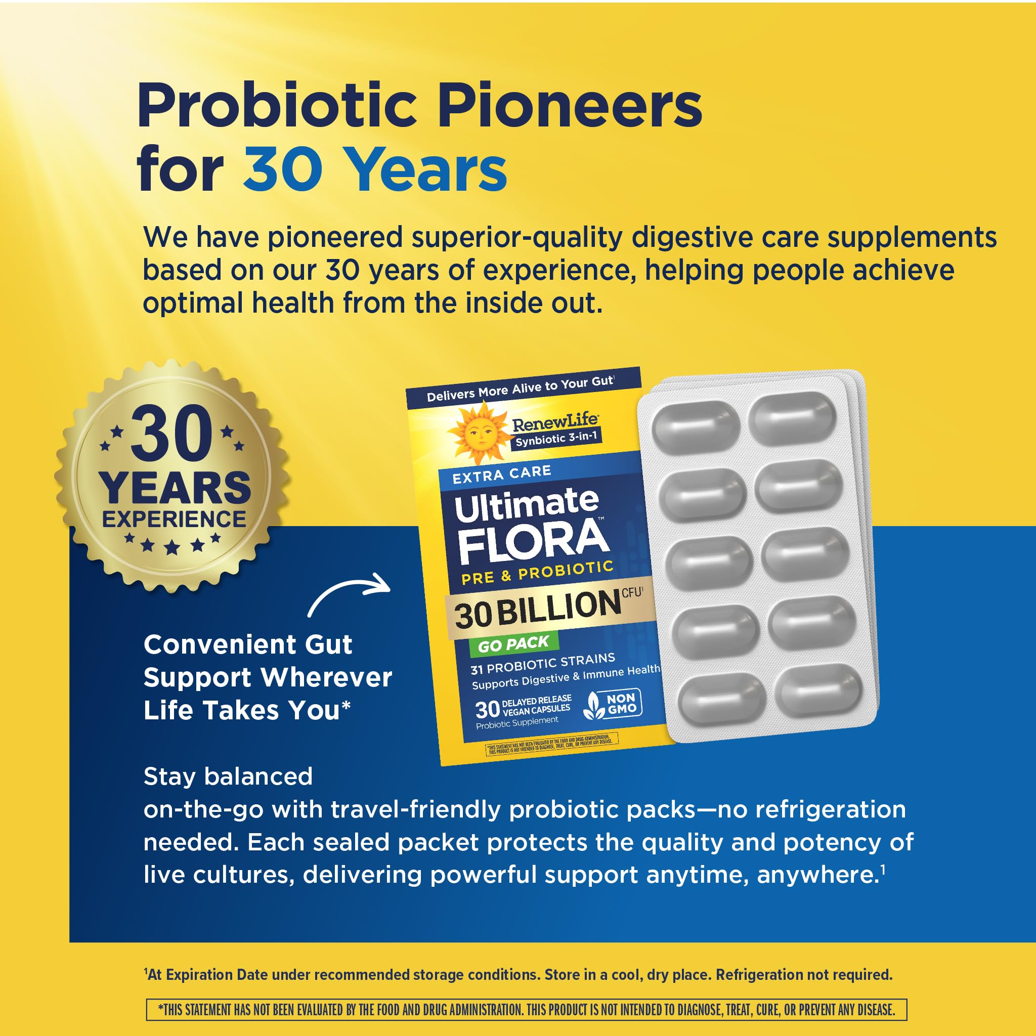 Renew Life Extra Care Go-Pack Probiotic Capsules, Daily Supplement Supports Immune, Digestive and Respiratory Health, L. Rhamnosus GG, Dairy, Soy and gluten-free, 30 Billion CFU, 30 Ct Renew LifeAu supplements