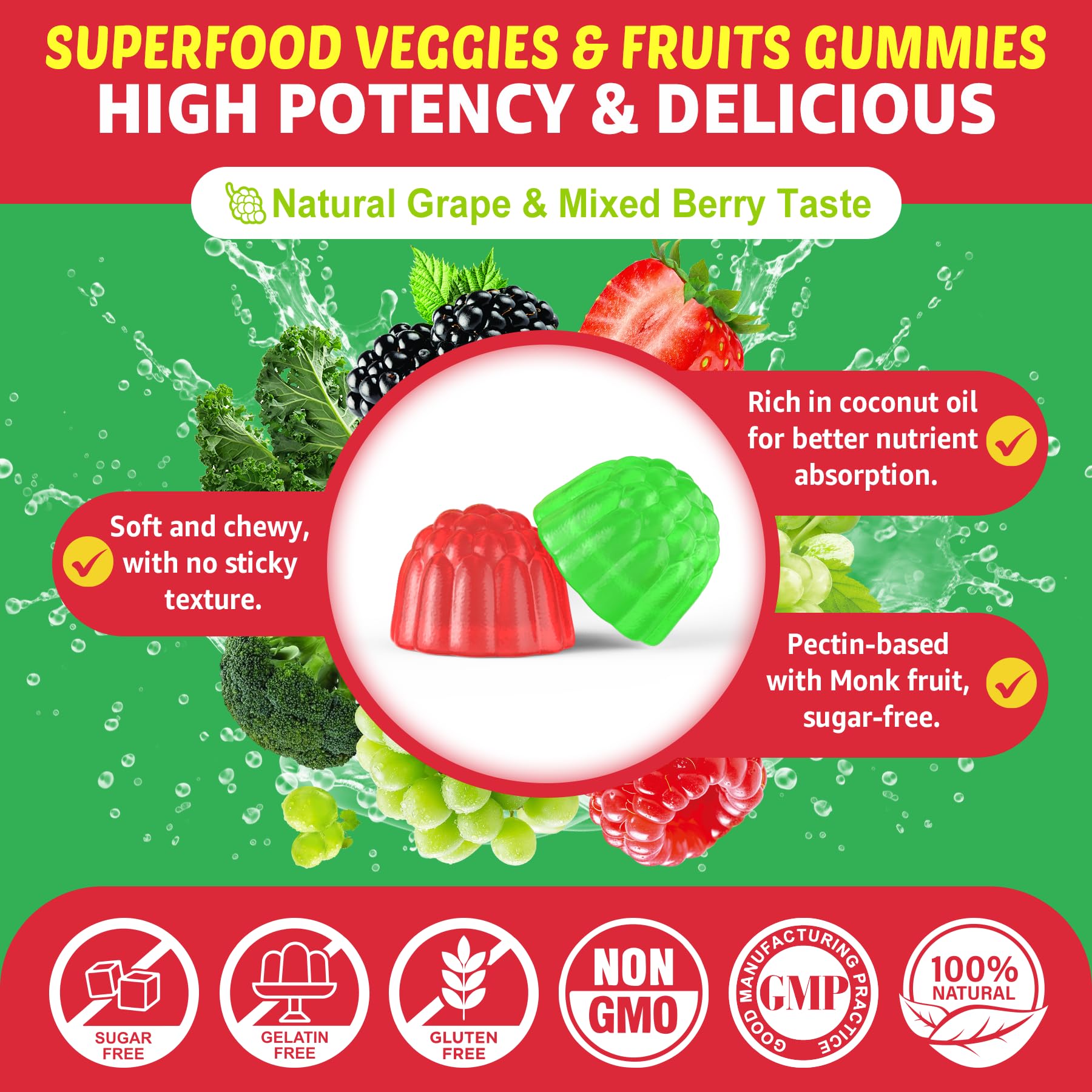 Super Greens Gummies, Daily Green Superfood Supplement w/Spirulina, Chlorella, Mushrooms, Probiotics, Multivitamins, 50+ Super Greens & Veggies Gummies to Boost Immunity, Energy & Gut Health, 120cts EnvyCureAu supplements