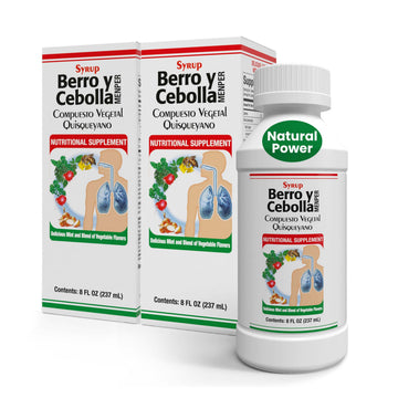 Jarabe Berro y Cebolla Immune Support Syrup with Vitamin D, Zinc & Natural Herbal Extracts – Eucalyptus, Honey, Onion, Garlic & More – Teens & Adult Wellness Formula – 8 Fl Oz Each | 2-Pack Berro y Cebolla MENPERAu supplements