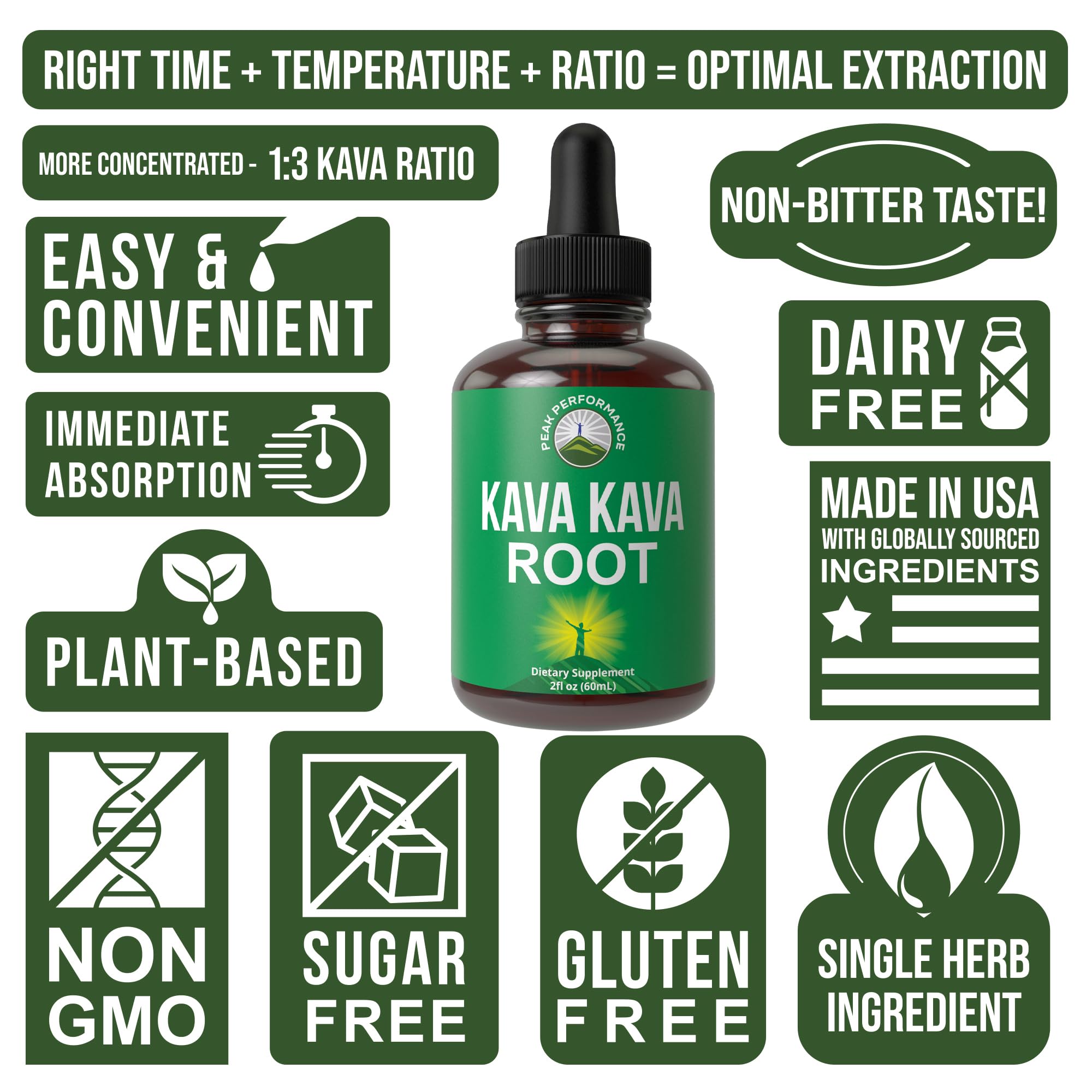 Peak Performance Kava Kava Root Extract Calming Liquid Drops More Concentrated - 1:3 Extraction Ratio. Vegan Supplement Aid for Relaxation, Natural Sleep. Sugar Free Gluten Free USA Tested Tincture Peak PerformanceAu supplements