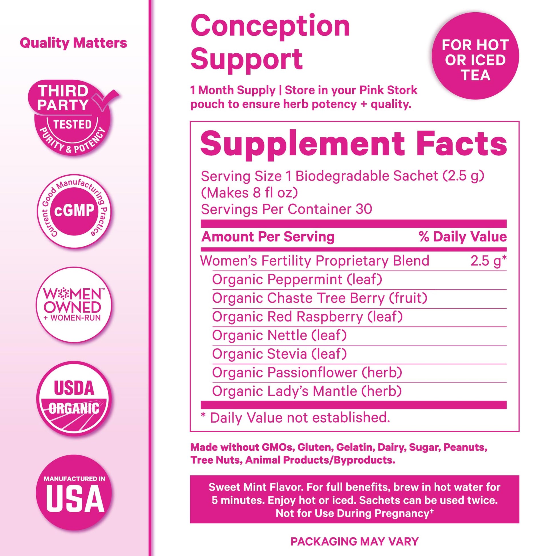 Pink Stork Organic Fertility Tea for Women | Fertility Supplements for Women with Chaste Tree Berry (Vitex) + Red Raspberry Leaf | Hormone Balance Herbal Tea for Conception Support | USDA Organic, Caffeine Free - Sweet Mint, 15 Sachets Pink StorkAu supplements
