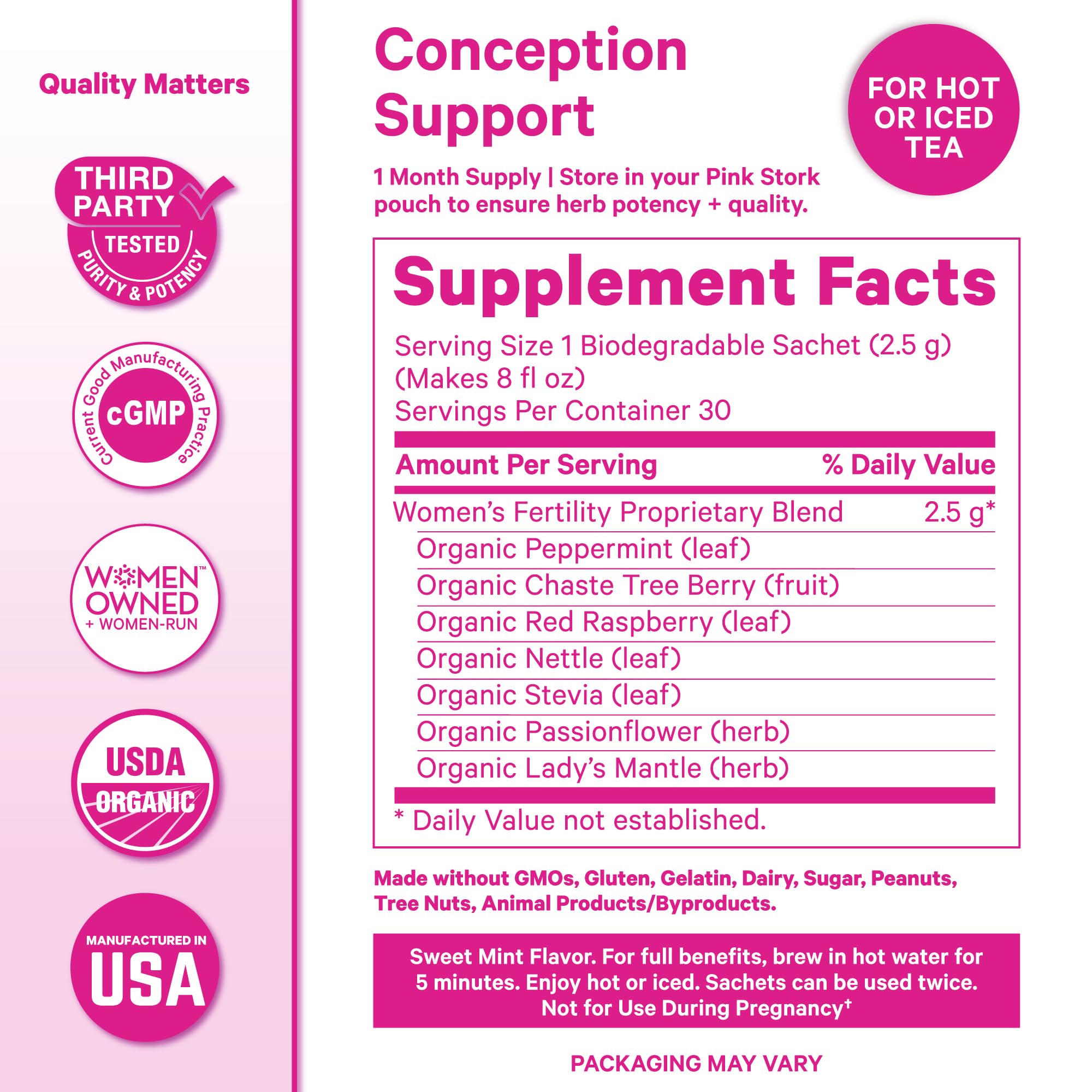 Pink Stork Organic Fertility Tea for Women | Fertility Supplements for Women with Chaste Tree Berry (Vitex) + Red Raspberry Leaf | Hormone Balance Herbal Tea for Conception Support | USDA Organic, Caffeine Free - Sweet Mint, 15 Sachets Pink StorkAu supplements