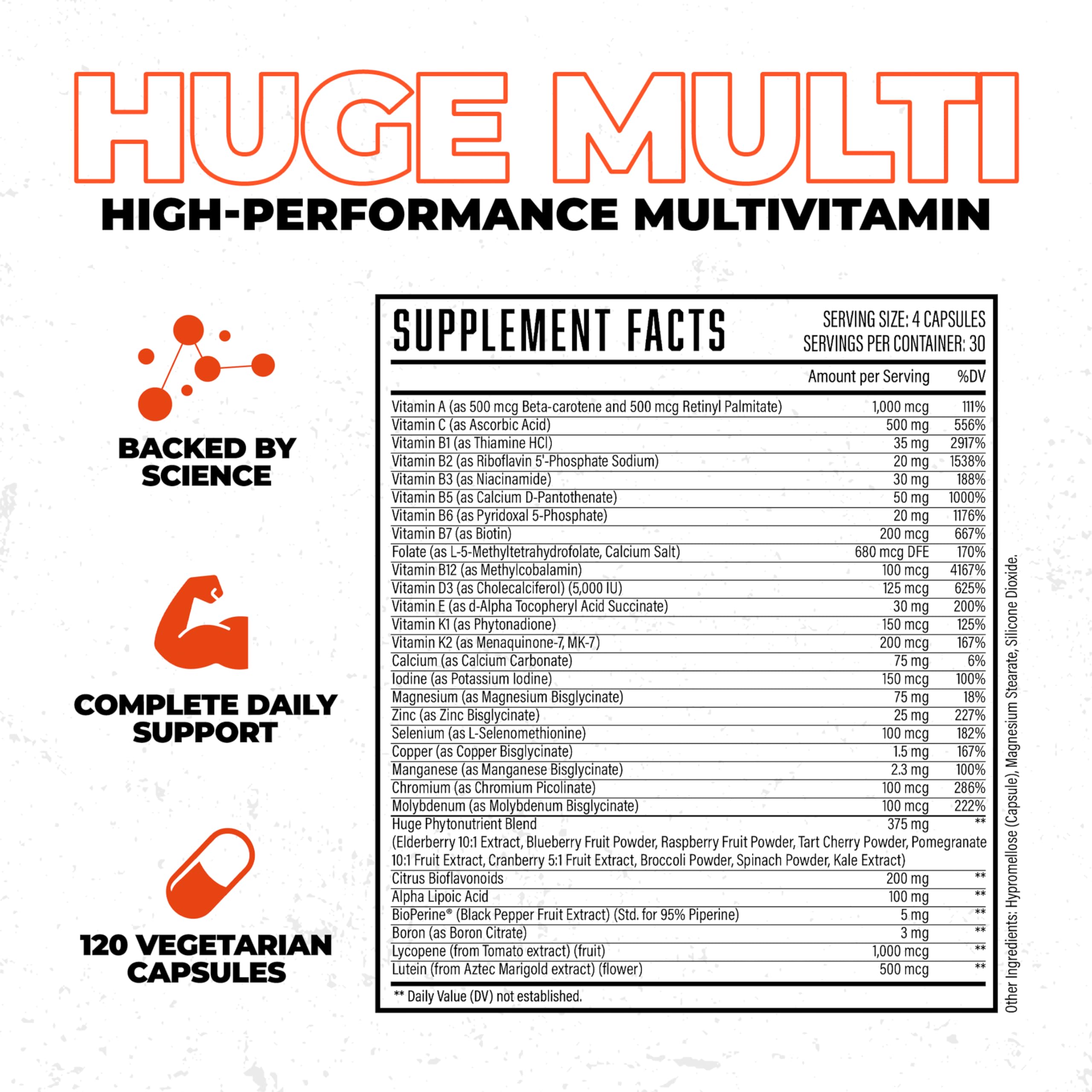 Huge Multi, Multivitamin for Men, High-Performance All-in-One Formula for Athletes & Bodybuilding, Vitamin & Mineral Replenishment, Supports Immune System & Healthy Hormone Levels (120 Capsules) Huge SupplementsAu supplements