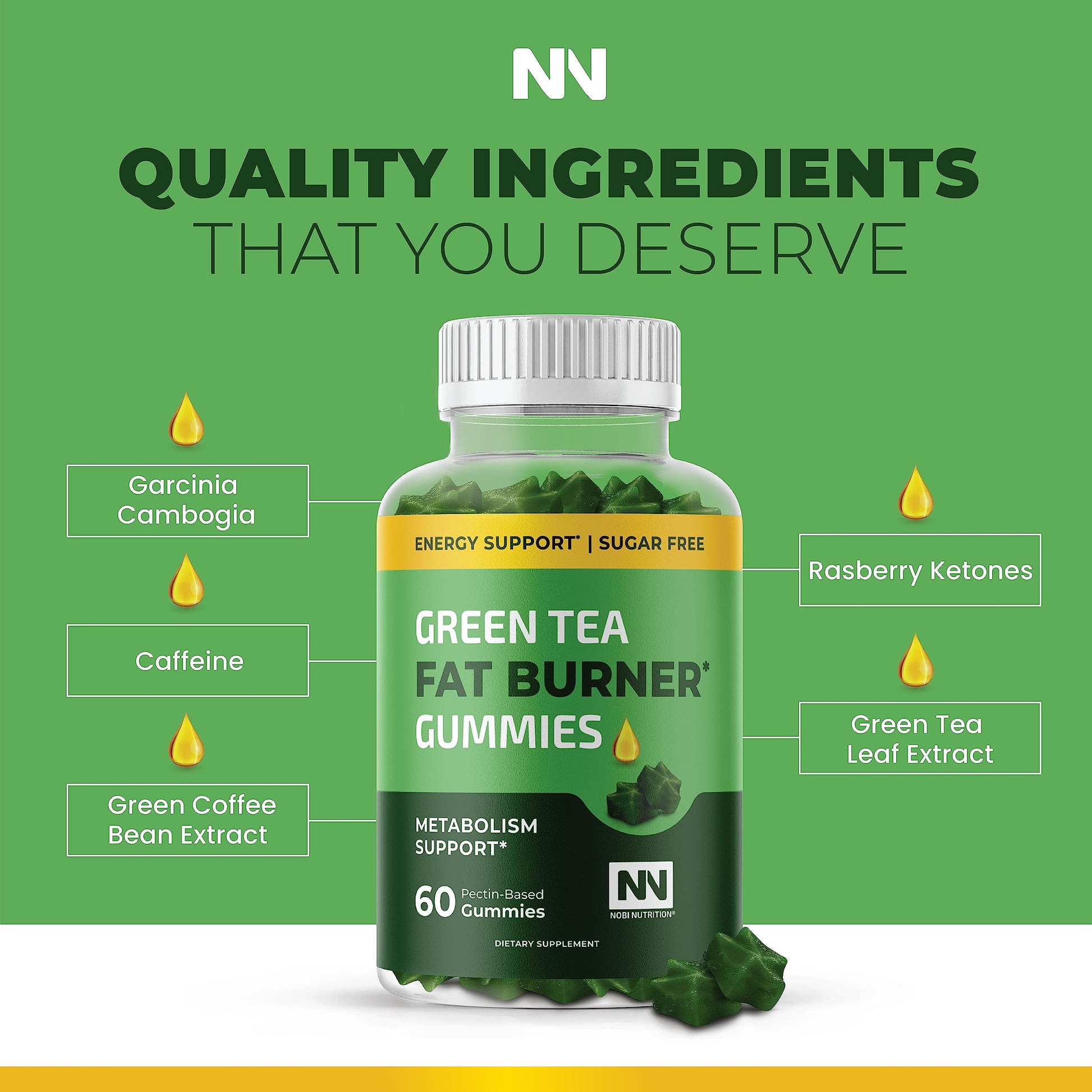 Nobi Nutrition Green Tea Fat Burner Gummies for Weight Loss | Metabolism Boost Nobi NutritionUS supplements