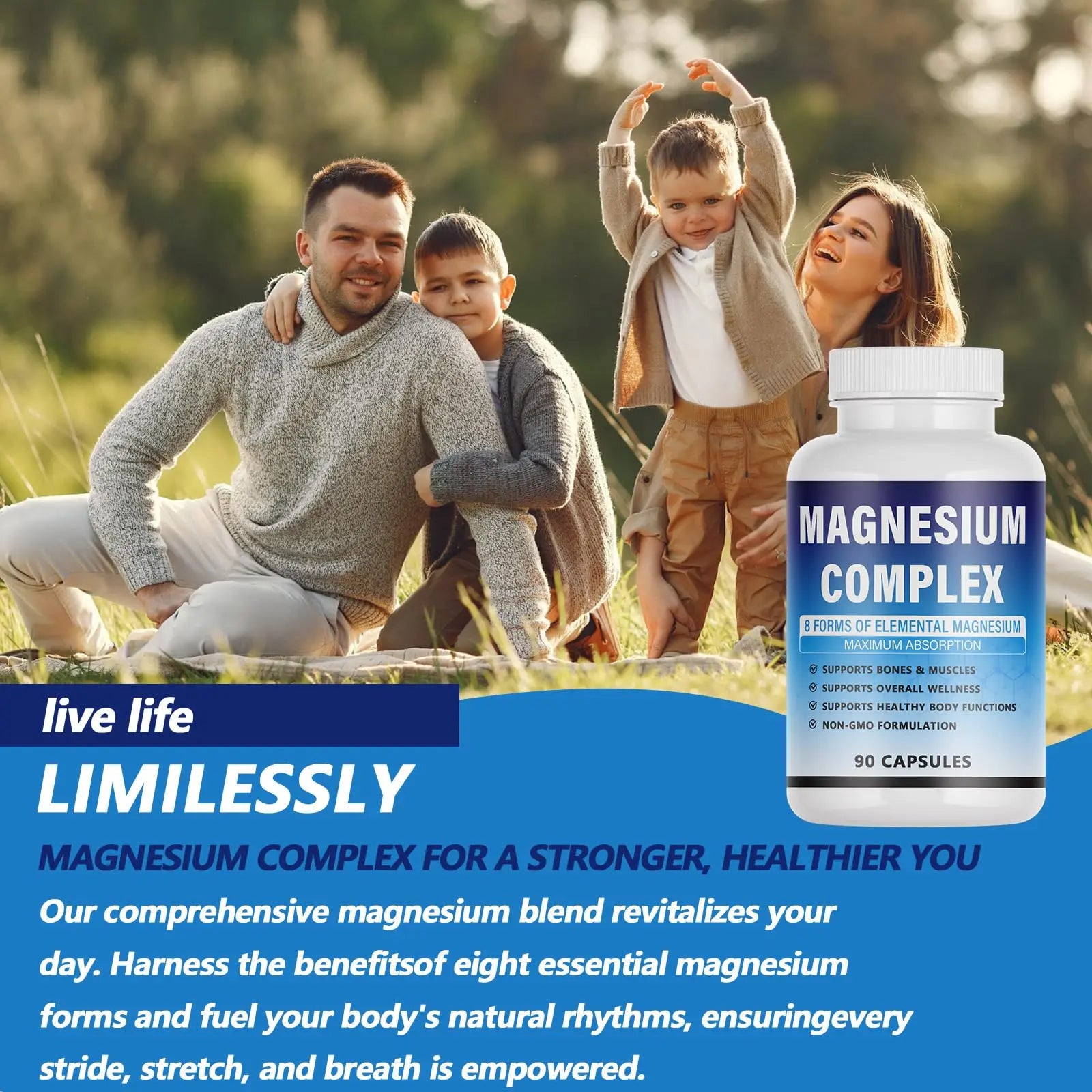 Magnesium Complex Supplement - 8 Elemental Magnesium 1000mg - Glycinate, Citrate, Malate, Taurate Chelated | Easy Absorption, Energy Support | Vegan Non-GMO, 90 Capsules (1pc) KFUKFUnz supplements