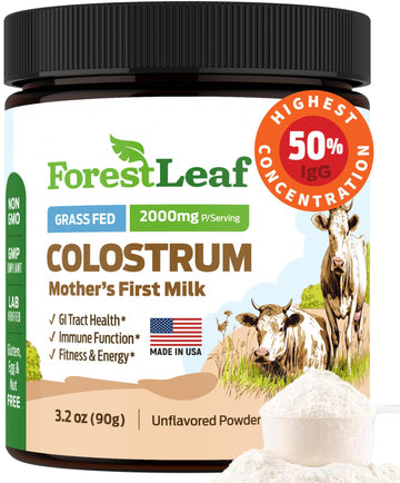 ForestLeaf Colostrum Powder 50% IgG Highest Pure Concentration, Grass Fed Colostrum Supplement for Gut Health, Immune Support and Muscle Recovery, Bovine Colostrum for Humans, Unflavored, 45 Servings ForestLeafAu supplements
