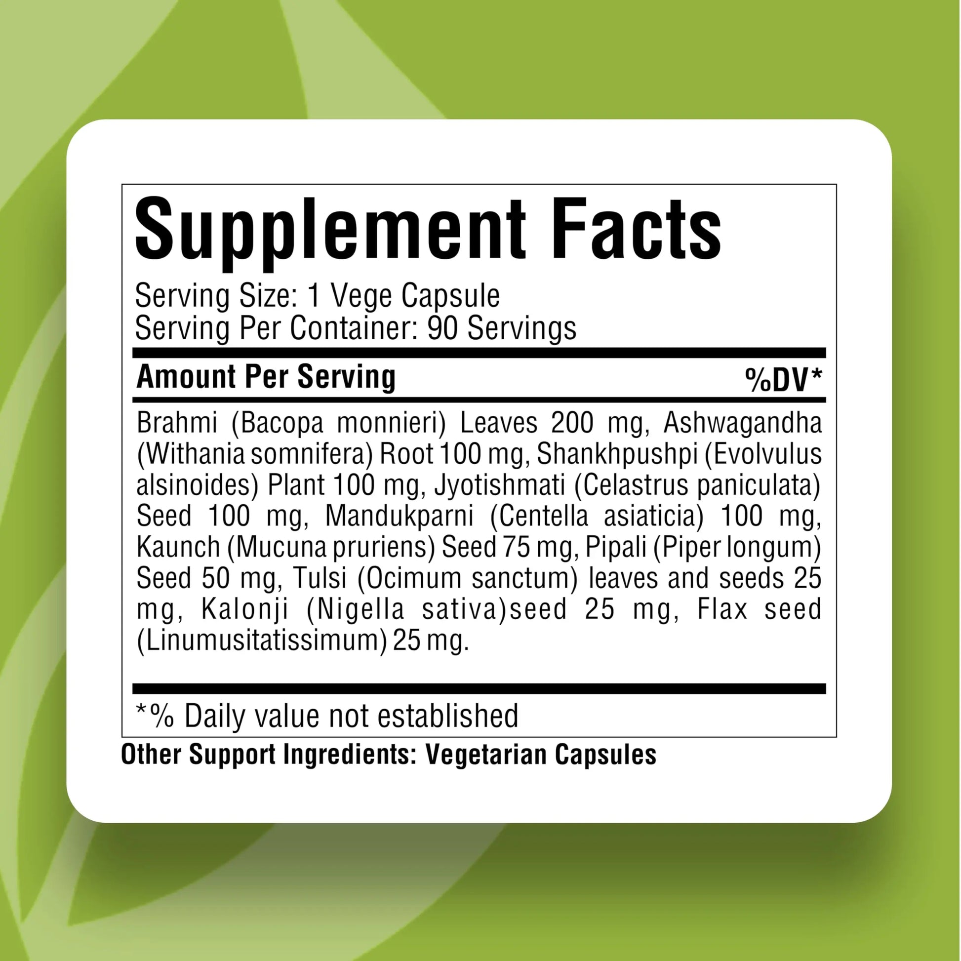 Herbsforever Omega Mind - Support Brain Function, Cognitive, Memory, Mental Clearity |Consentration,with Bacopa, Ashwagandha, Mucuna 10 Ayurvedic Herb Extracts|90 Veg Capsules|800 mg Herbsforevernz supplements