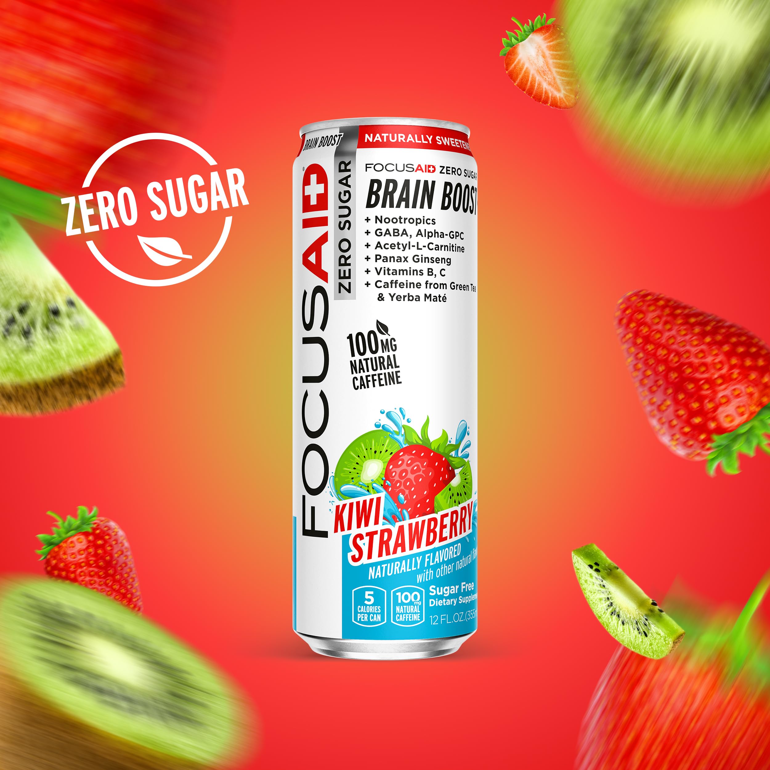 FOCUSAID ZERO SUGAR Nootropics Blend, Alpha-GPC, GABA, 100mg Natural Caffeine from Green Tea, Yerba Mate, Vitamin B-Complex, Keto-Friendly, No Artificial Sweeteners, 12 Fl Oz (Pack of 24) LIFEAIDAu supplements