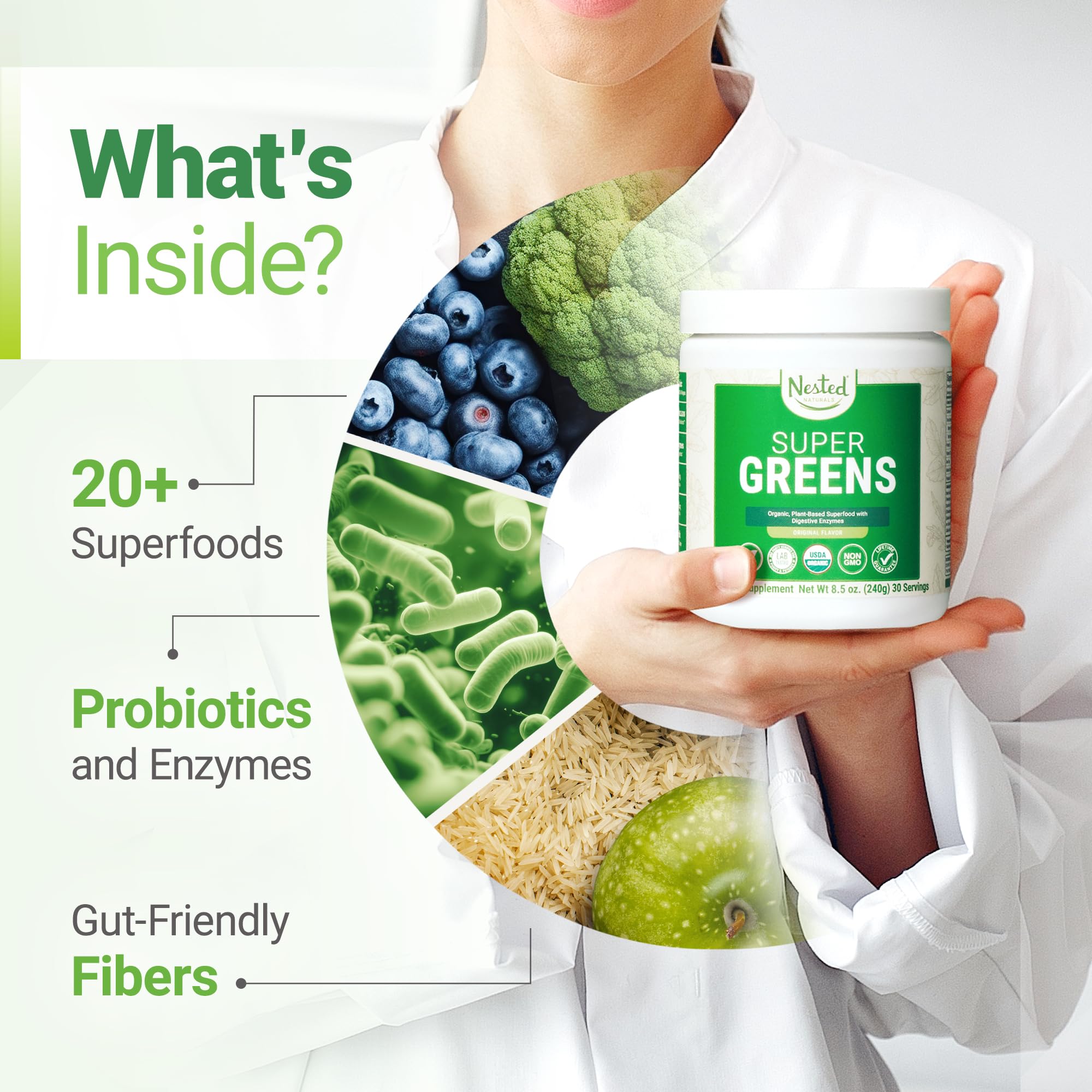 Super Greens Daily Greens Superfood Powder - Certified USDA Organic Green Powder Nested NaturalsAu supplements