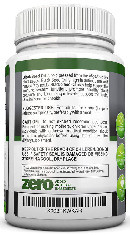 Black Seed Oil - 1000 Mg - 180 Softgels - Cold-Pressed Non-GMO Black Cumin Seed NutriONNUS supplements