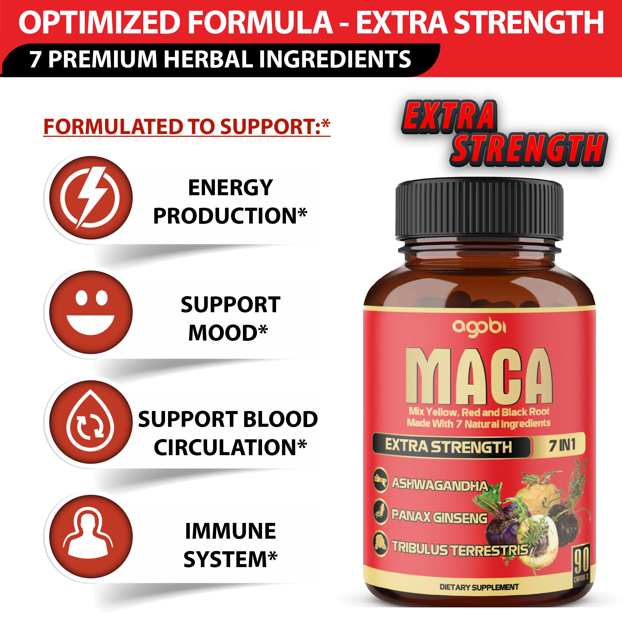 Maca Root Capsules - Supports Natural Health - Energy - Performance & Mood Supplement - Enhanced Blood Flow 3-Month Supply agobiAu supplements