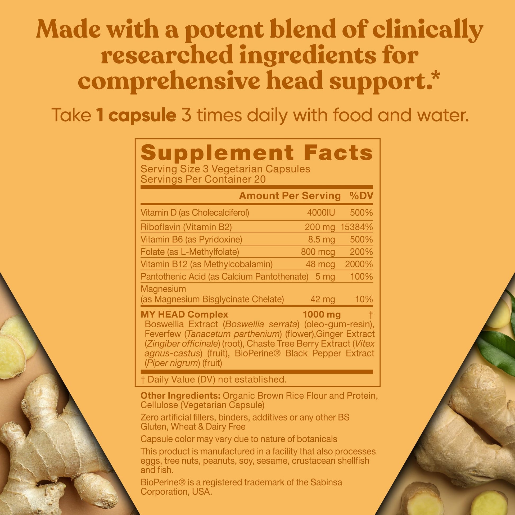 My Head! Headache Vitamins – Sensitivity, Tension, Comfort, Healthy Head Function for A Clear Mind – Fast acting Magnesium, Feverfew, Boswellia, Vitamin D, Ginger, & More – 60 Soft Capsules Eu NaturalAu supplements