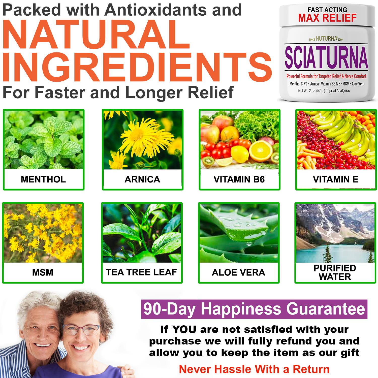 Sciatica Nerve Cream - Maximum Strength Comfort Cream for Feet, Hands, Legs, Toes, Back - Natural Ultra Strength Arnica, MSM, Menthol, Soothing Comfort, 2 Oz NuturnaAu supplements