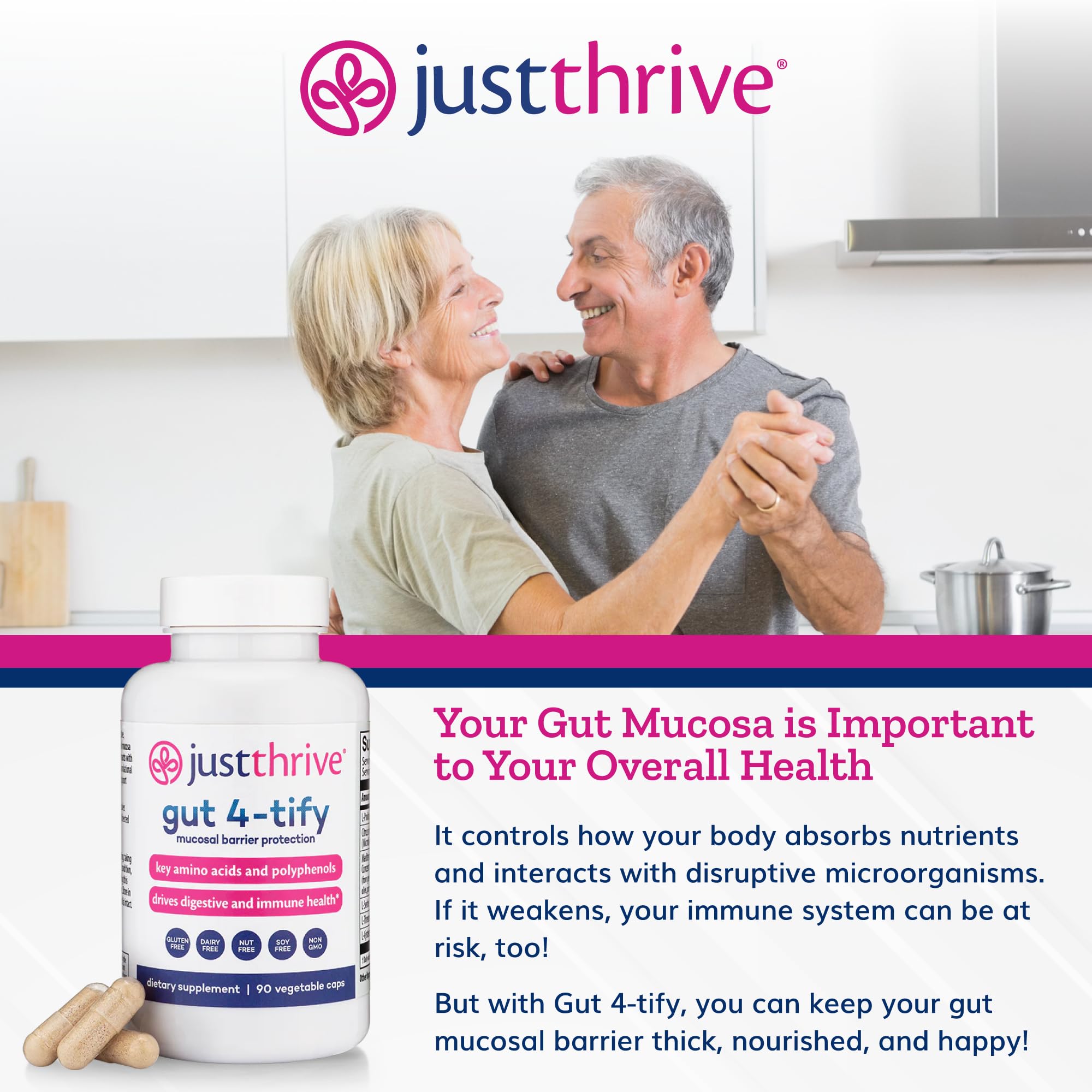 Just Thrive Gut 4-tify - Gut Health Supplements for Women and Men - Anti Bloat, 90 Vegetable Capsules Just ThriveUS supplements