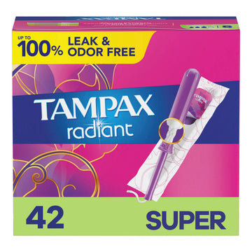 Tampax Radiant Tampons Super Absorbency with BPA-Free Plastic Applicator and LeakGuard Braid TampaxAu supplements