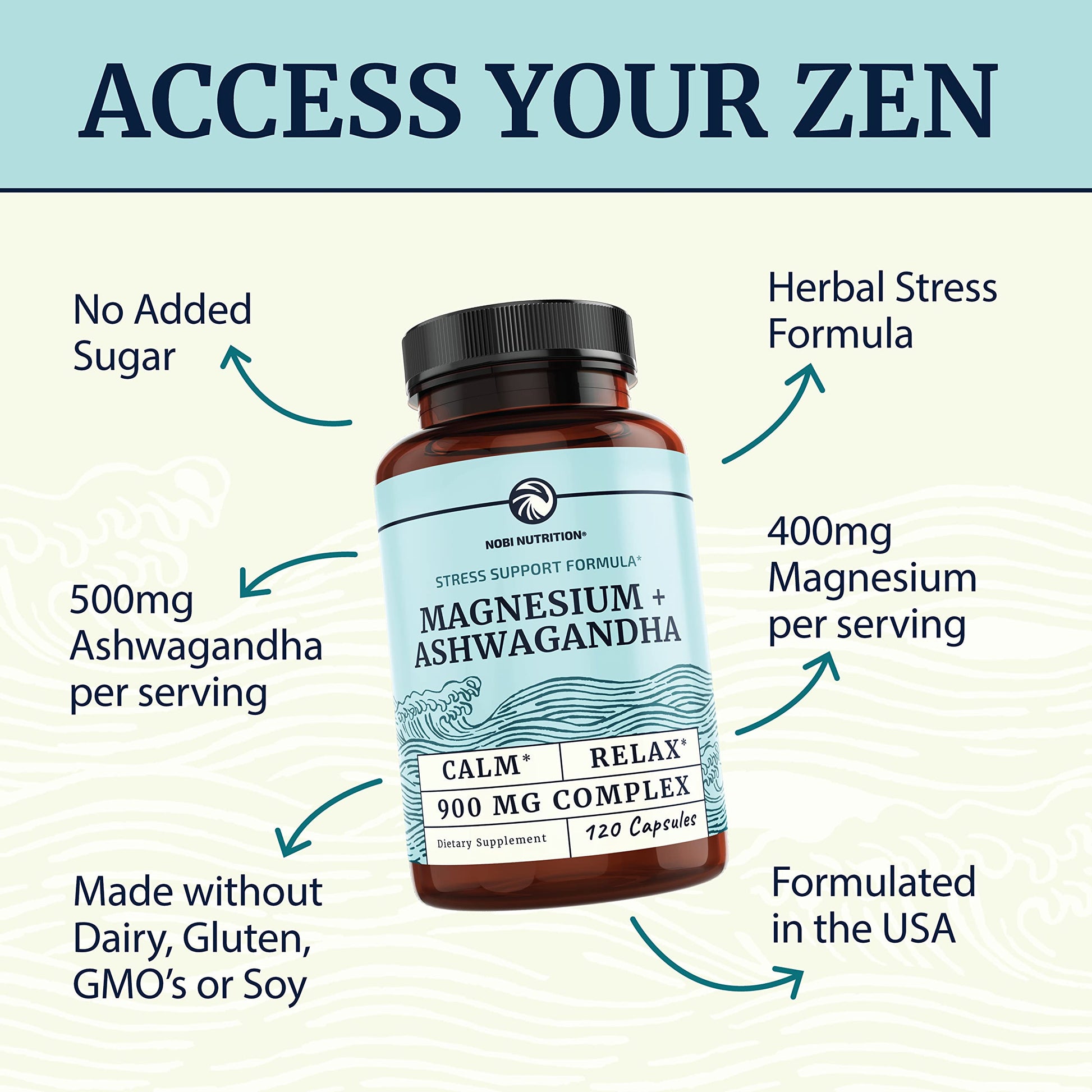 Magnesium Ashwagandha | Calming Magnesium Supplement for Adults | Relax, Rest Nobi NutritionUS supplements
