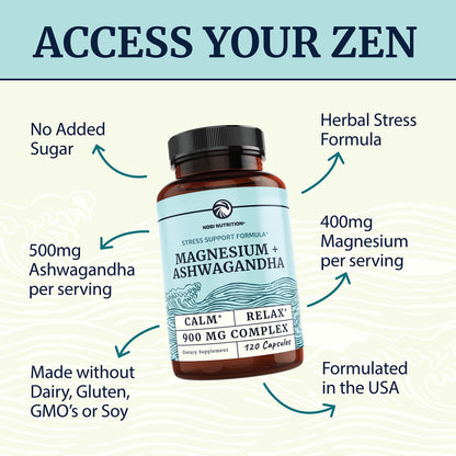 Magnesium Ashwagandha | Calming Magnesium Supplement for Adults | Relax, Rest Nobi NutritionUS supplements